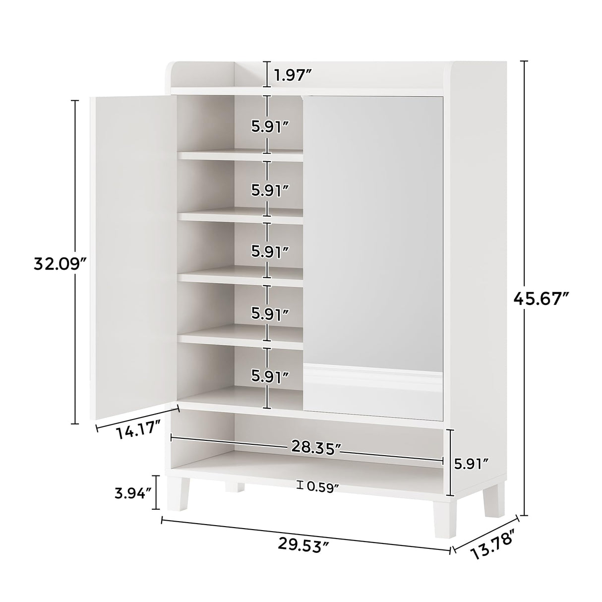 Condemo Shoe Cabinet with Doors, 7-Tier Freestanding Shoe Organizer with Mirror & LED Light, Adjustable Shoe Storage for Entryway, Hallway, Closet, Modern Shoe Rack, White Condemo