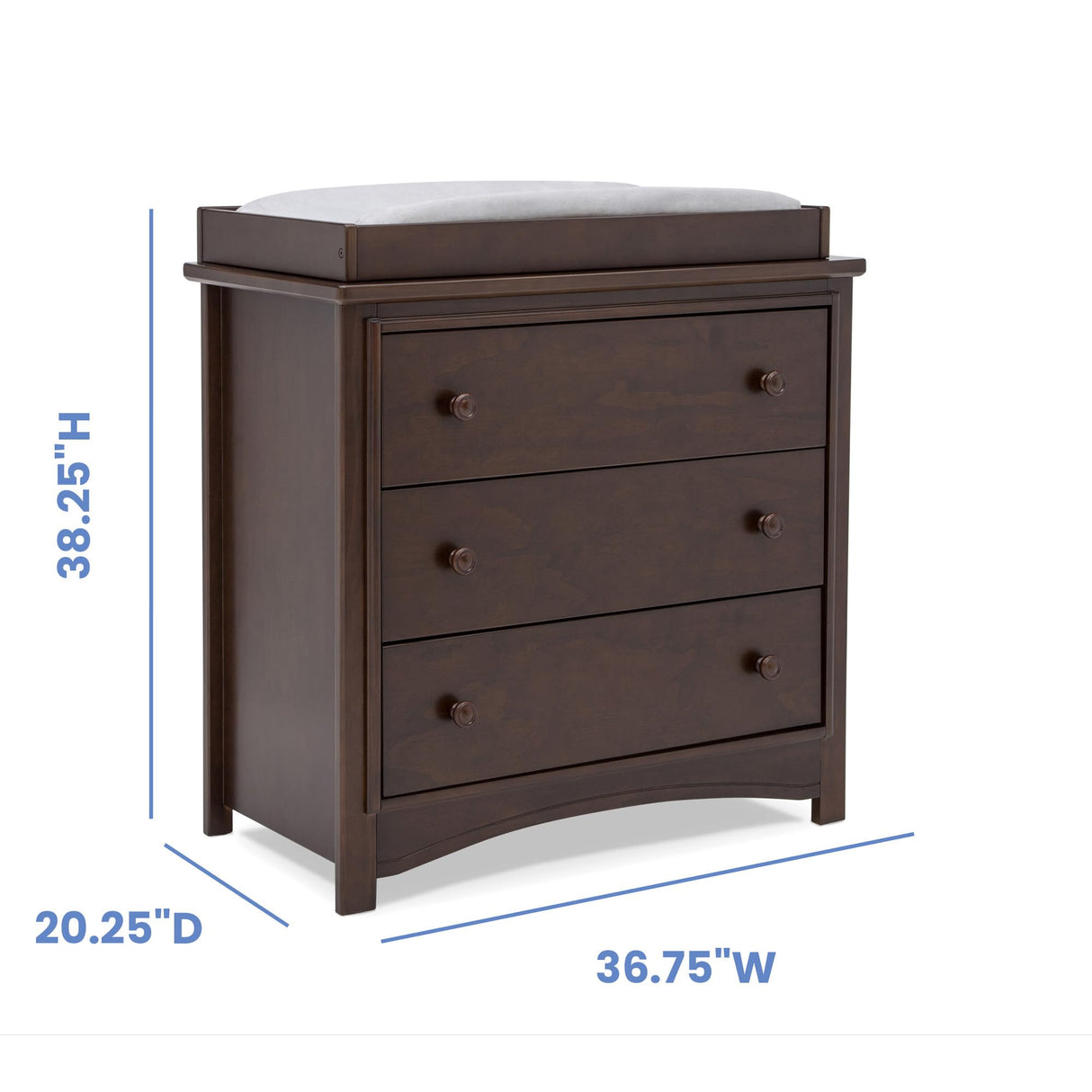 Delta Children Perry 3 Drawer Dresser with Changing Top and Interlocking Drawers, Walnut Espresso Delta Children
