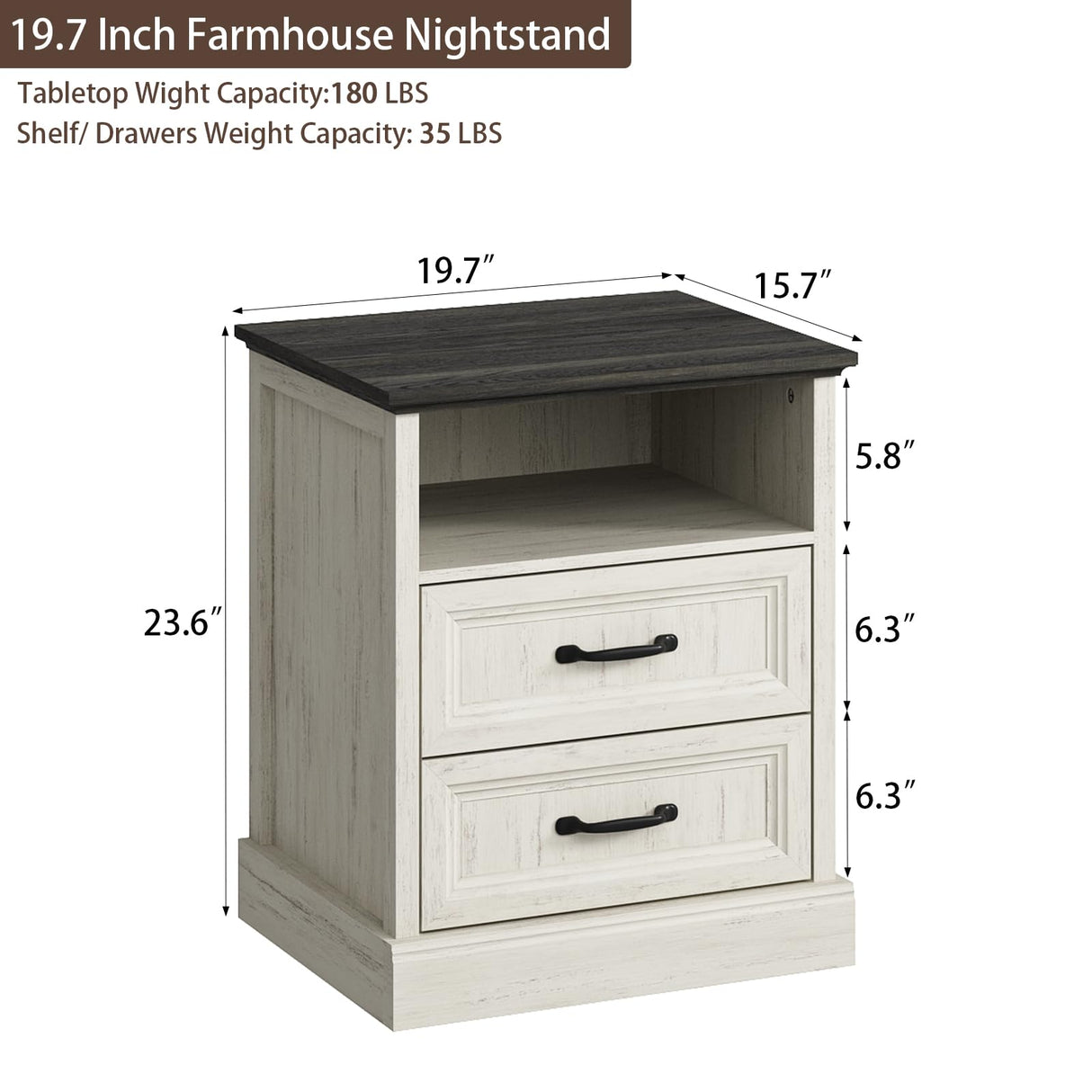 CARPETNAL 20" Farmhouse Nightstand, End Table with 2 Large Drawers & Open Storage, Side Table, Bedside Cabinet for Bedroom, Living Room, White CARPETNAL