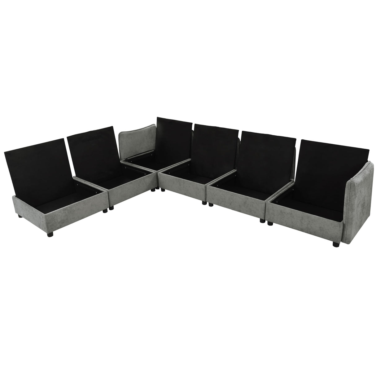 Merax Modular Sectional Sofa with Storage, Freely Combinable Modern Couch Bed with Double-Layer Cushions, for Living Room, Office, and Apartment, Grey Merax