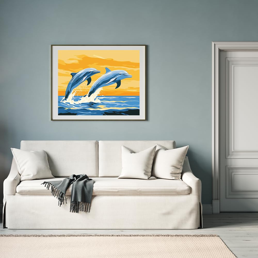 Natuyalo Paint by Numbers for Adults Beginner, Dolphin Acrylic Painting by Number Kits Animal DIY Art Craft Kits Suitable for Home Wall Decoration Frameless (16x20 Inch) Natuyalo