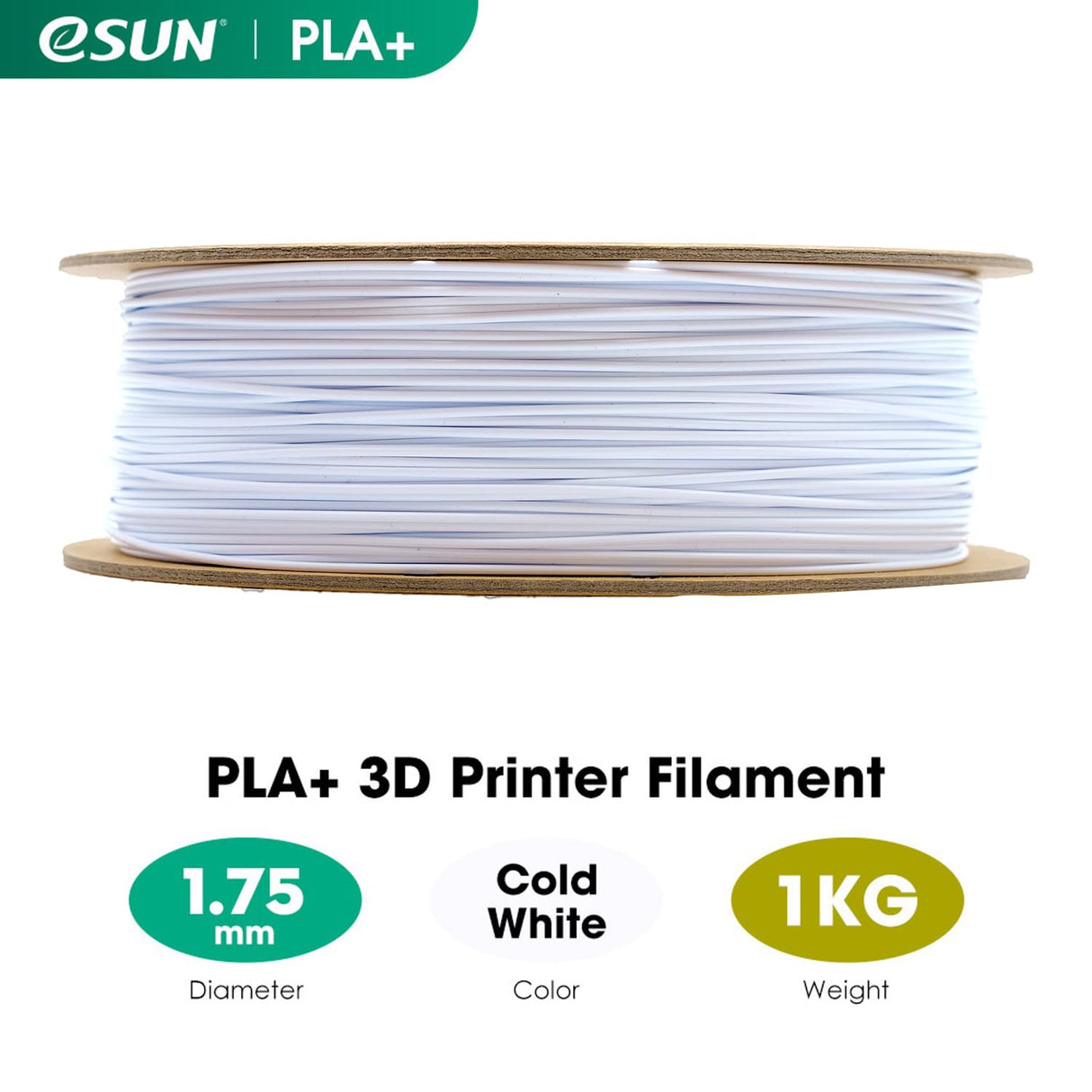 eSUN PLA+ Filament 1.75mm, 3D Printer Filament PLA Plus, Dimensional Accuracy +/- 0.03mm, 1KG Spool (2.2 LBS) 3D Printing Filament for 3D Printers, Cold White eSUN
