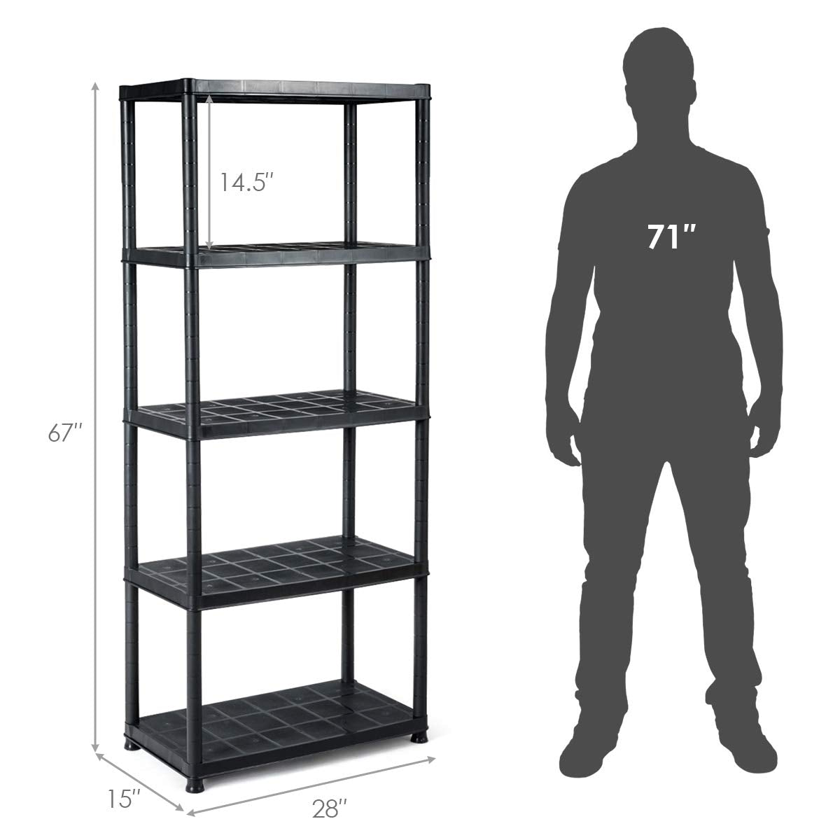 Giantex 5-Tier Ventilated Shelving Storage Rack,Free Standing Multi-Use Shelf Unit, No Tools Required, 28“L X 15”W X 67“H Giantex