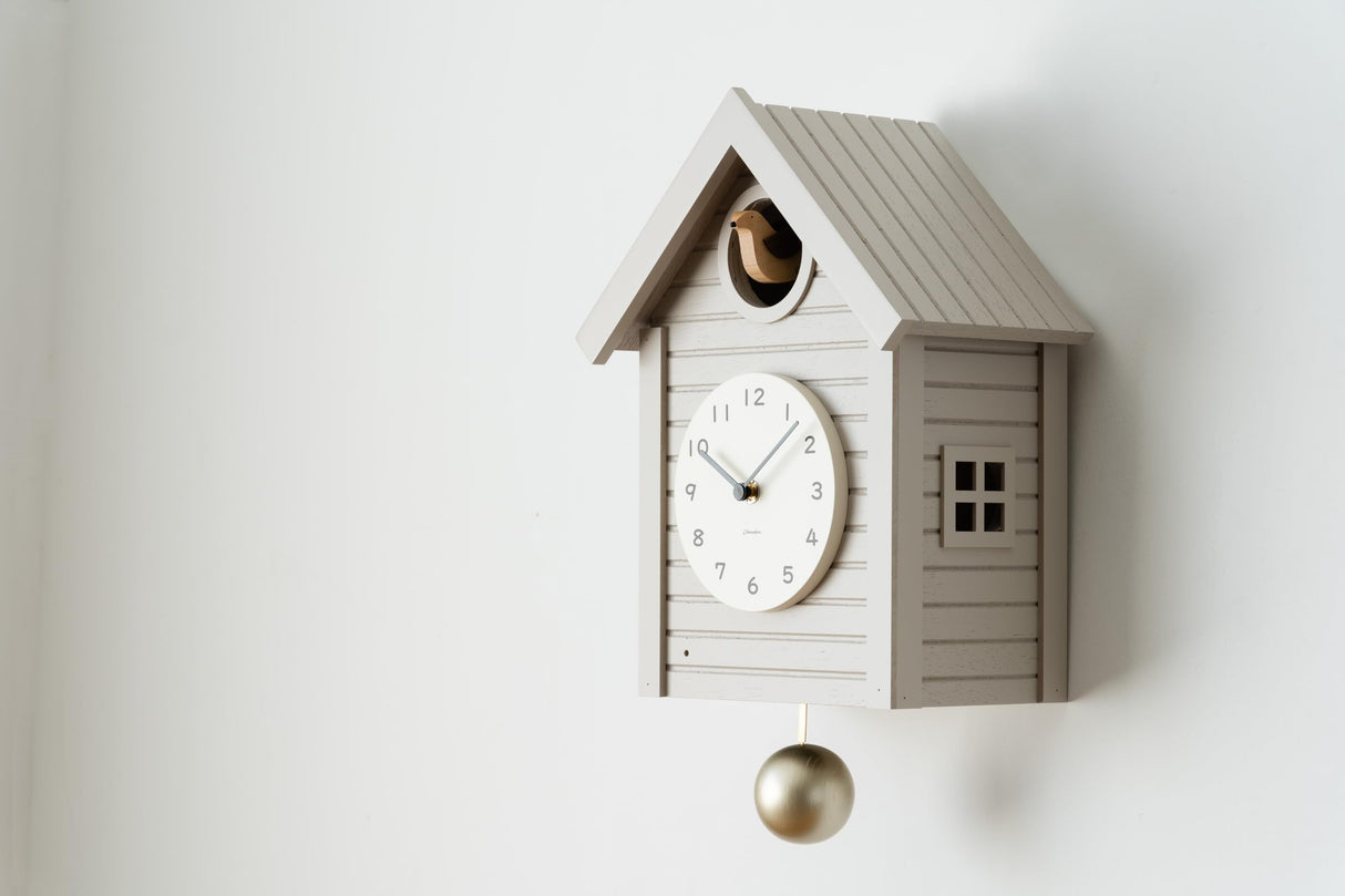 Cuckoo Clock Japanese Handcrafted Solid Wood Pendulum Wall Clock Silent Non-Ticking Hourly Chime Function Battery Operated Modern Decorative for Living Room Bedroom Kids Cuckoo CLOCK CH-059 (GRAY) INTERZERO