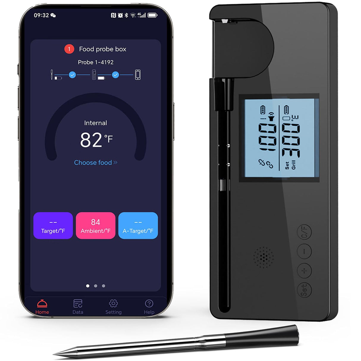 Meat Thermometer Digital Wireless with 800ft Range, Bluetooth 5.3 Food Thermometer with Dual-Temperature Probe, LCD Display and App&Case Setting for Grilling Smoking Cooking JOPCPIE