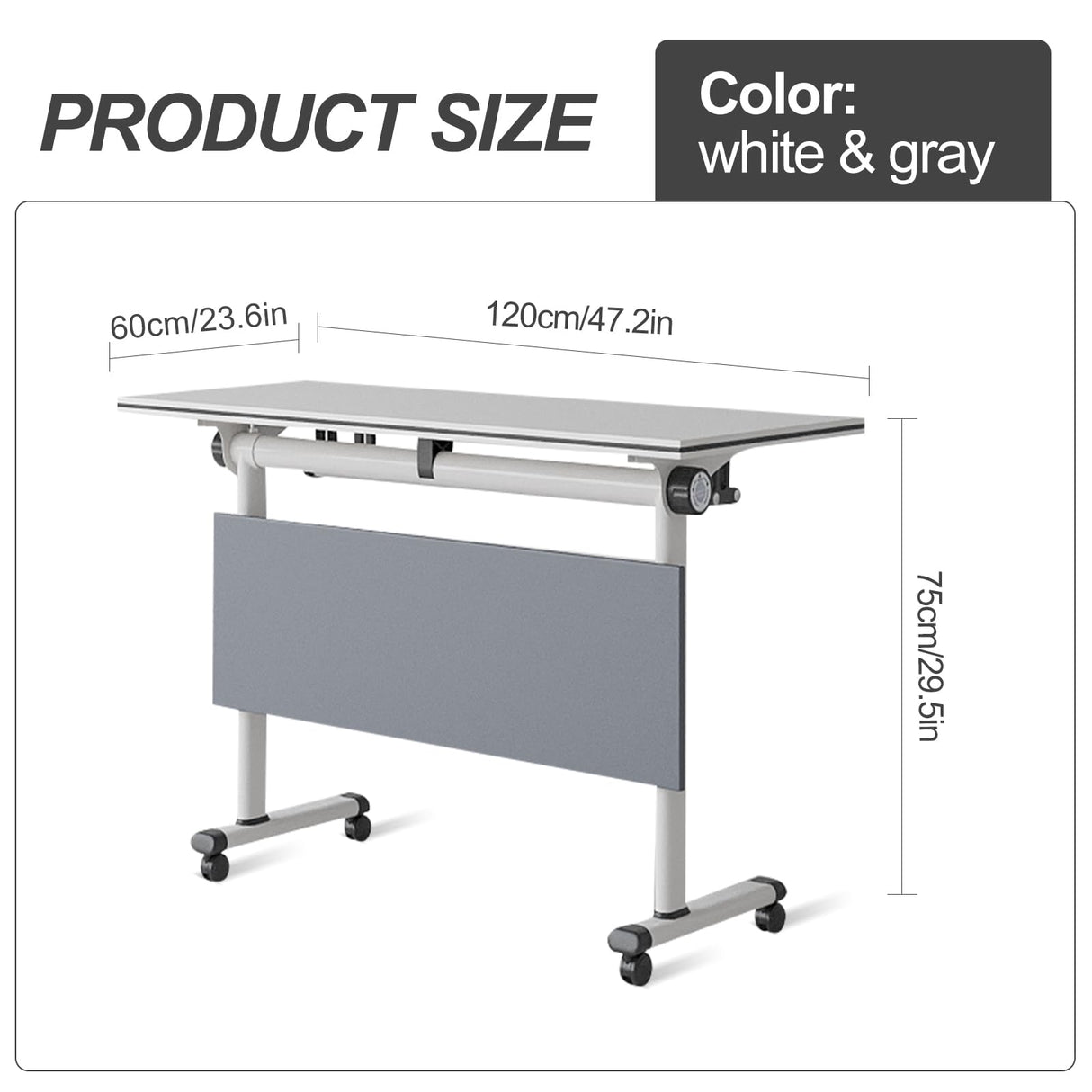 Jklmzpf Conference Table, Folding Office Conference Room Tables on Wheels, Flip Top Mobile Meeting Training Table with White Tabletop, Rectangular Classroom Seminar Tables Multifunctiona Modular Desk Jklmzpf