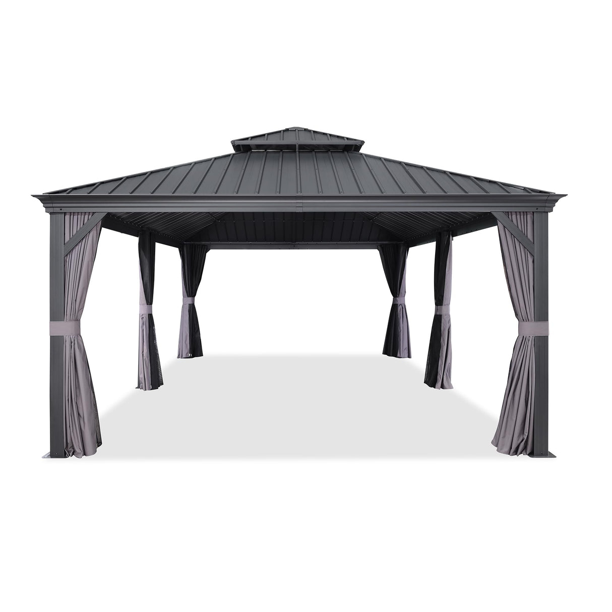 PURPLE LEAF 12' X 24' Large Gazebo with Galvanized Steel Double Roof Outdoor Patio Gazebo for Lawn and Garden Permanent Hardtop Gazebo Grey PURPLE LEAF