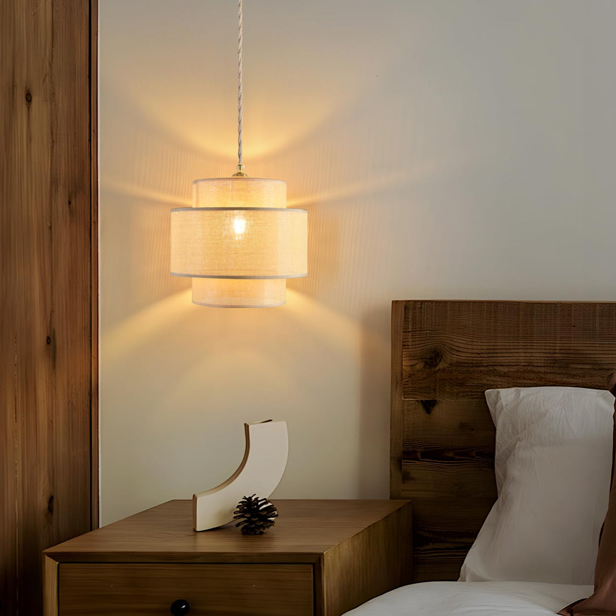 QIYIZM Plug in Pendant Light Hanging Lights with Plug in Cord Hanging Lamp Rattan Boho Dimmable,Wicker Bamboo Woven Lamp Shade, Plug in Ceiling Light Fixture for Farmhouse Living Room Bedroom Kitchen QIYIZM