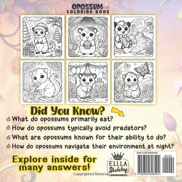 Opossum Coloring Book: Wildlife Coloring Book for Kids Featuring Opossums, 50 Fun Facts, Educational Content, and Engaging Activities to Discover, Color, and Learn Majosta