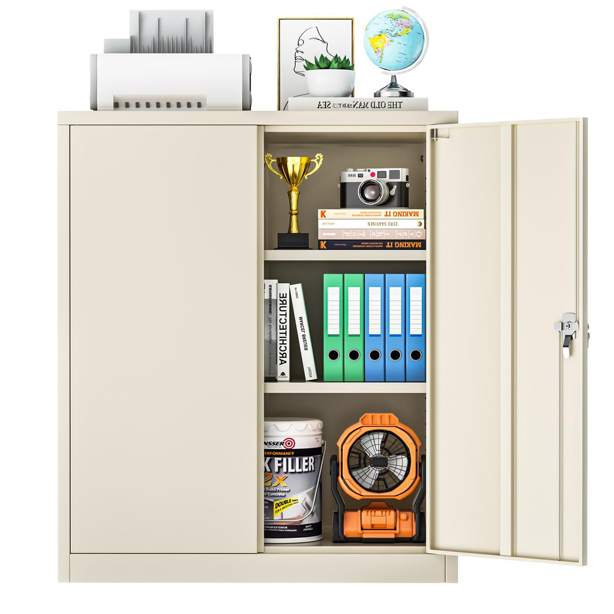 Pataku Metal Storage Cabinet, Garage Cabinet with Doors and Shelves 36" Hx32 Wx16 D, Steel Lockable File Cabinets for Office, Home, Garage, Basement, Industrial, Putty Pataku