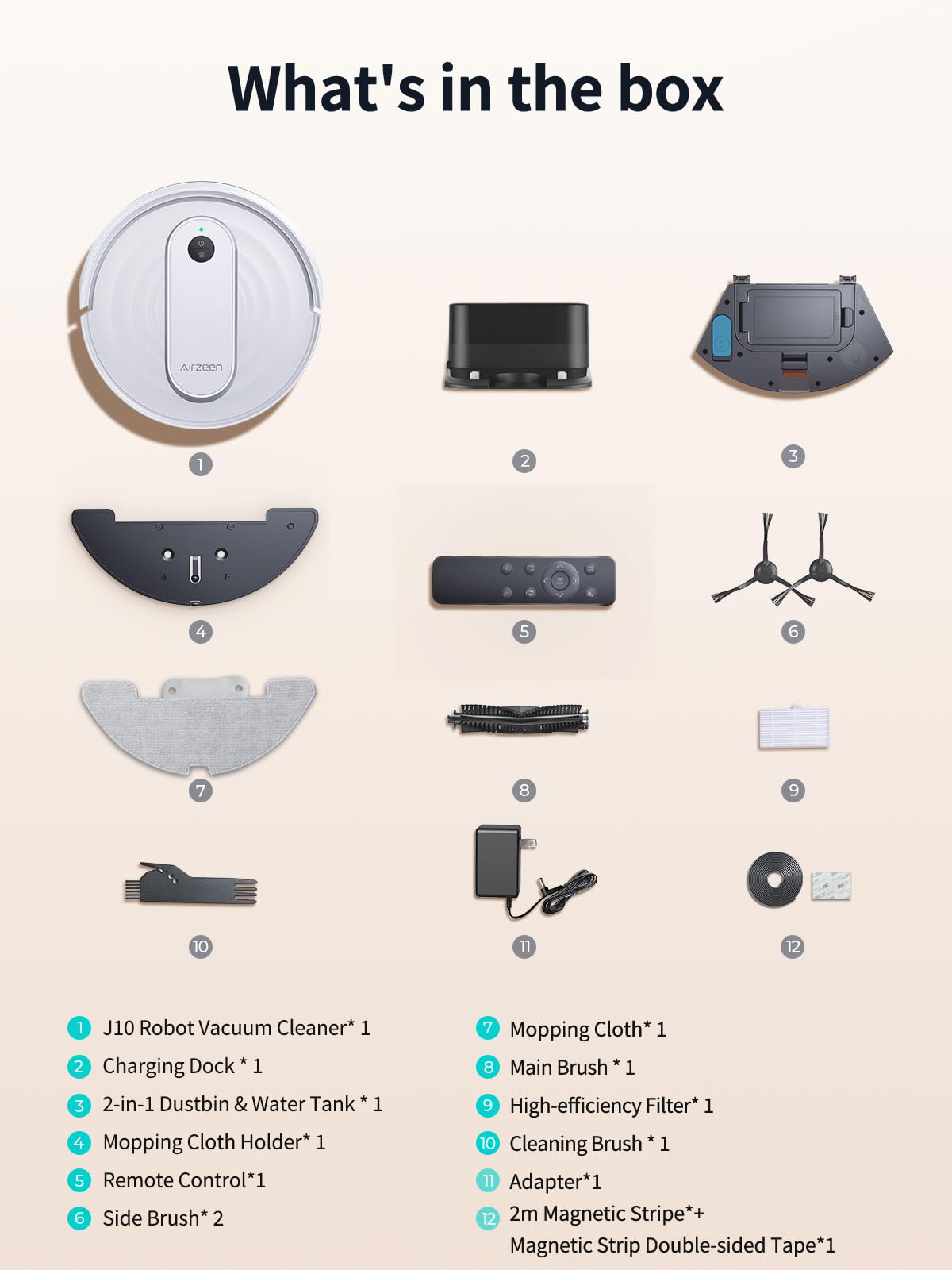 Airzeen Robot Vacuum and Mop with 4000Pa Power-Lifting Suction, APP/Alexa Control Robot Vacuum, 3 in 1 Robot Vacuum Cleaner with Auto Self-Charging, Ideal for Pet Hair, Carpet, Hard Floor, Quiet, J10 Airzeen