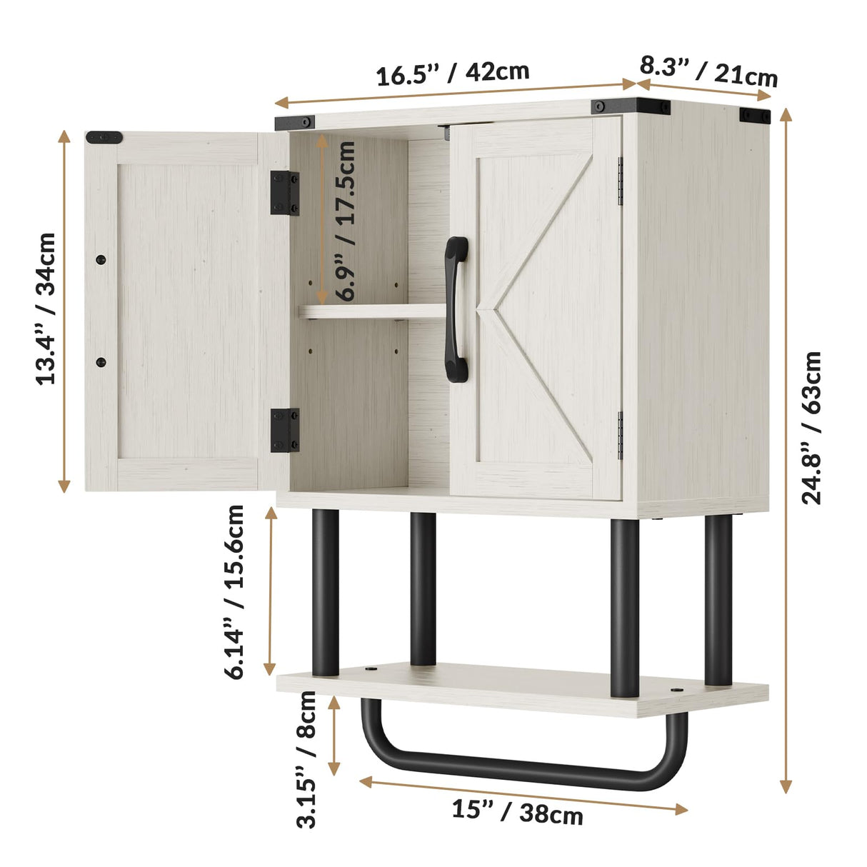 AmazerBath Bathroom Wood Wall Cabinets, Farmhouse Medicine Cabinets Organizer with Towel Bar, Hanging Small Storage Cabinet with Adjustable Shelf, 2 Doors Wall Organizer Cabinet for Small Spaces AmazerBath