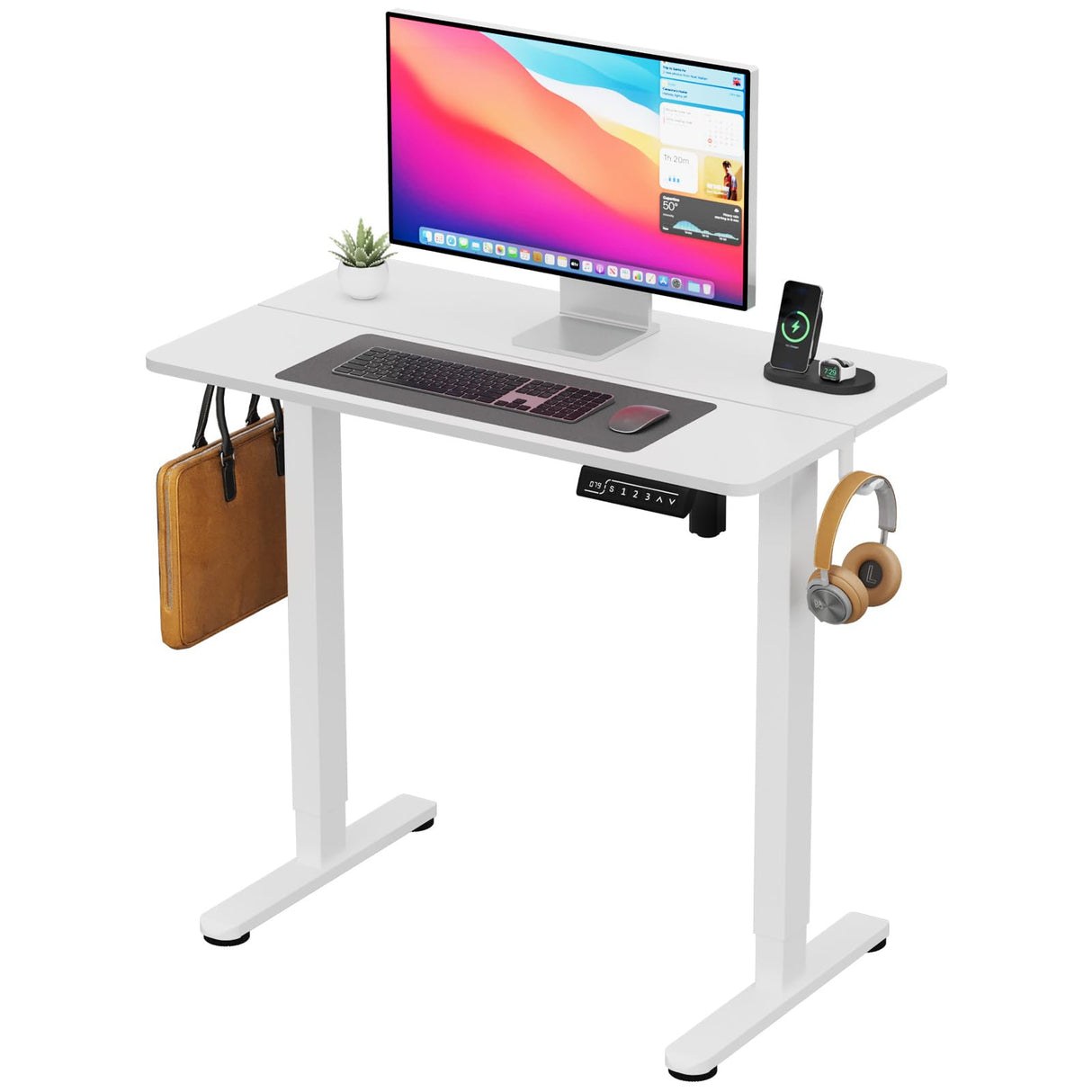 JYLH JOYSEEKER Small Standing Desk, 35" ×20" Electric White Standing Desk, Height Adjustable Compact Sit Stand Desk with Splice Board, Home Office Desk with 2 Hooks JYLH JOYSEEKER