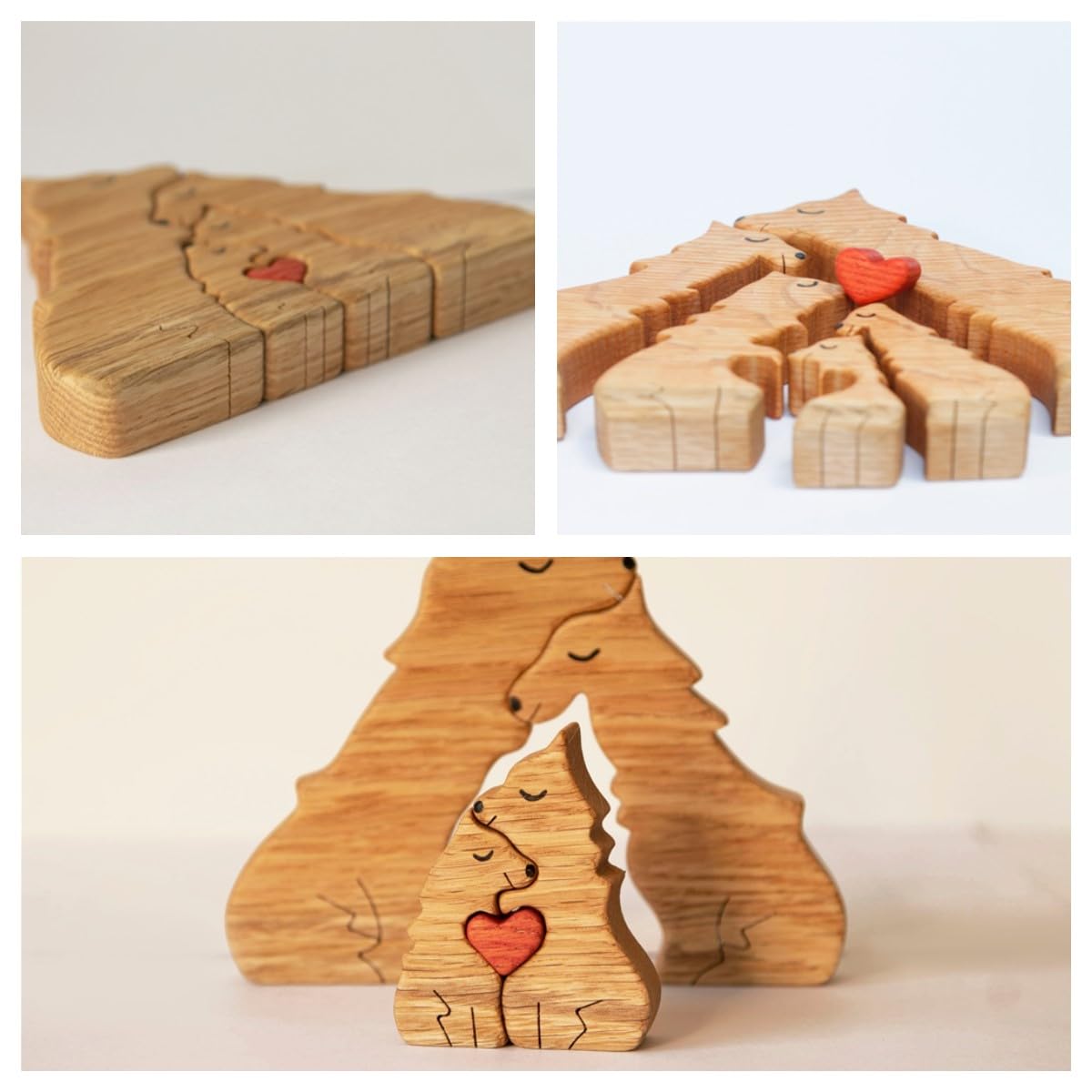 ROSLILY Personalized Wooden Wolf Puzzle with 1-8 Family Name Custom Animal Family Figurines Hand Carved Block Decoration for Mom Dad House Warming ROSLILY