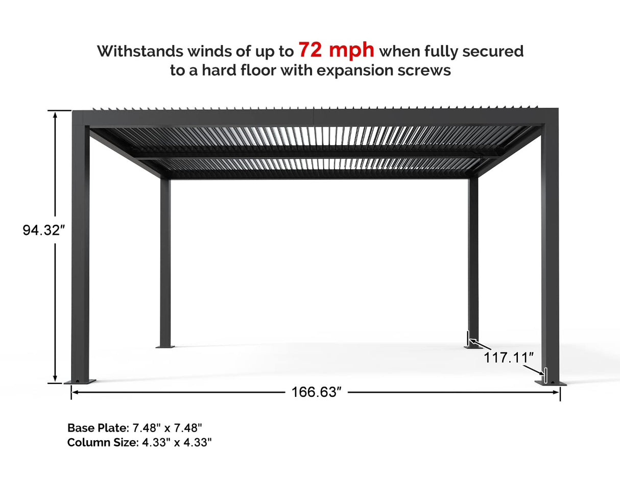PURPLE LEAF Louvered Pergola 10' x 14' Outdoor Aluminum Pergola with Adjustable Roof for Deck Backyard Garden Grey Hardtop Gazebo PURPLE LEAF