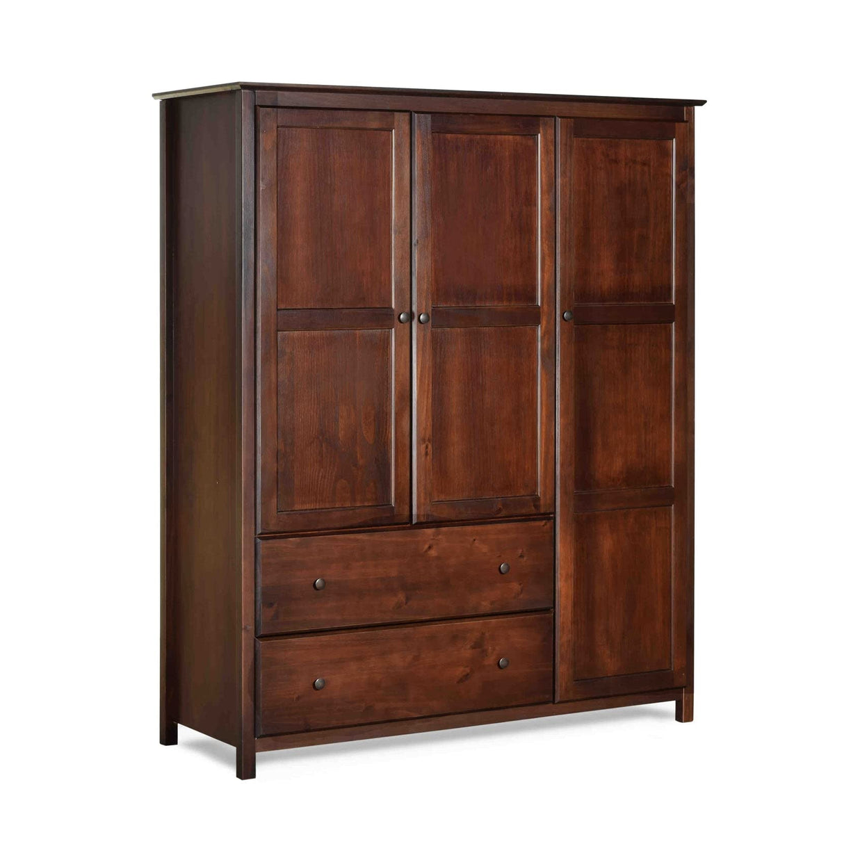 Grain Wood Furniture Shaker 3-Door Wardrobe, Solid Wood with Cherry Finish Grain Wood Furniture