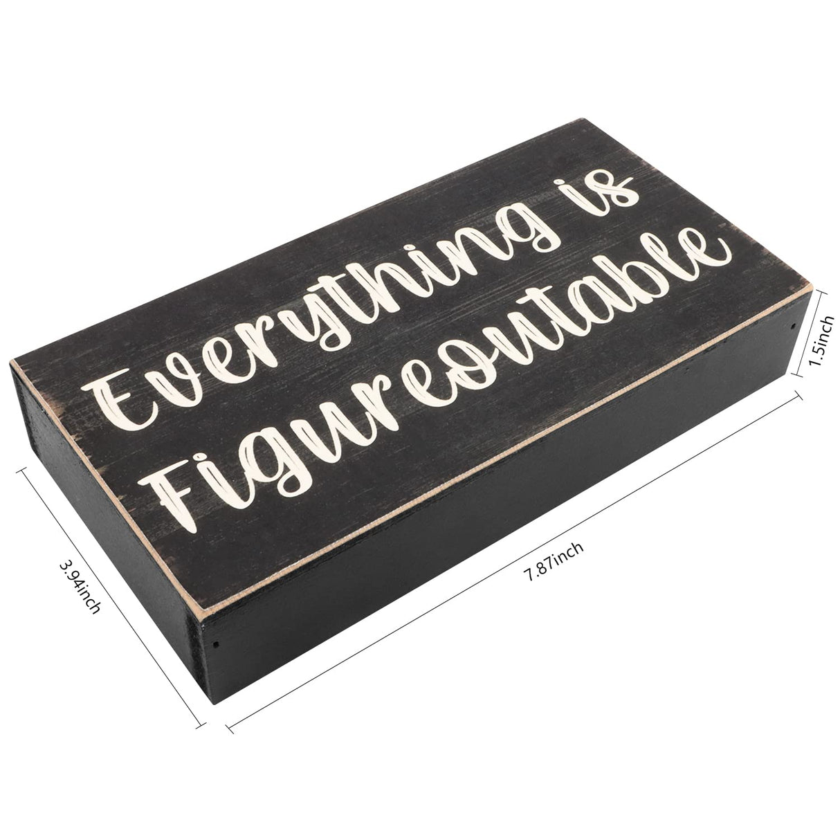 Esur Home Office Desk Black Decor - Inspirational Farmhouse Wooden Box Sign - Everything is Figureoutable esur