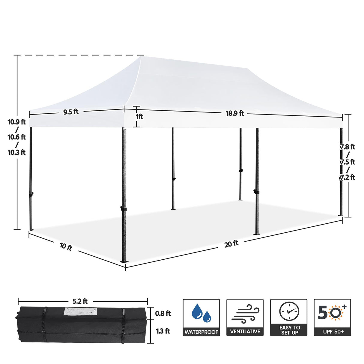 Yaheetech Heavy Duty Pop Up Canopy Tent, 10x20 Commercial Instant Shelter Tent for Wedding, Parties, Adjustable Outdoor Canopy with Wheeled Carry Bag, 6 Sandbags & 10 Stakes, White Yaheetech