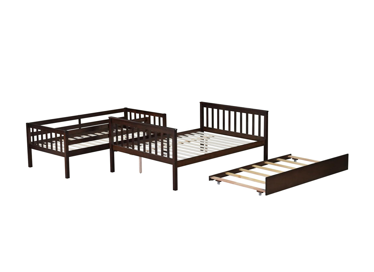 PVWIIK Twin Over Full Bunk Bed with Trundle & Ladder & Safety Guardrail,Solid Wood Bunk Bed for Kids Adults Teens Bedroom,Convertible to 2 Separated Bed,No Box Spring Needed,Easy Assembly, Espresso PVWIIK