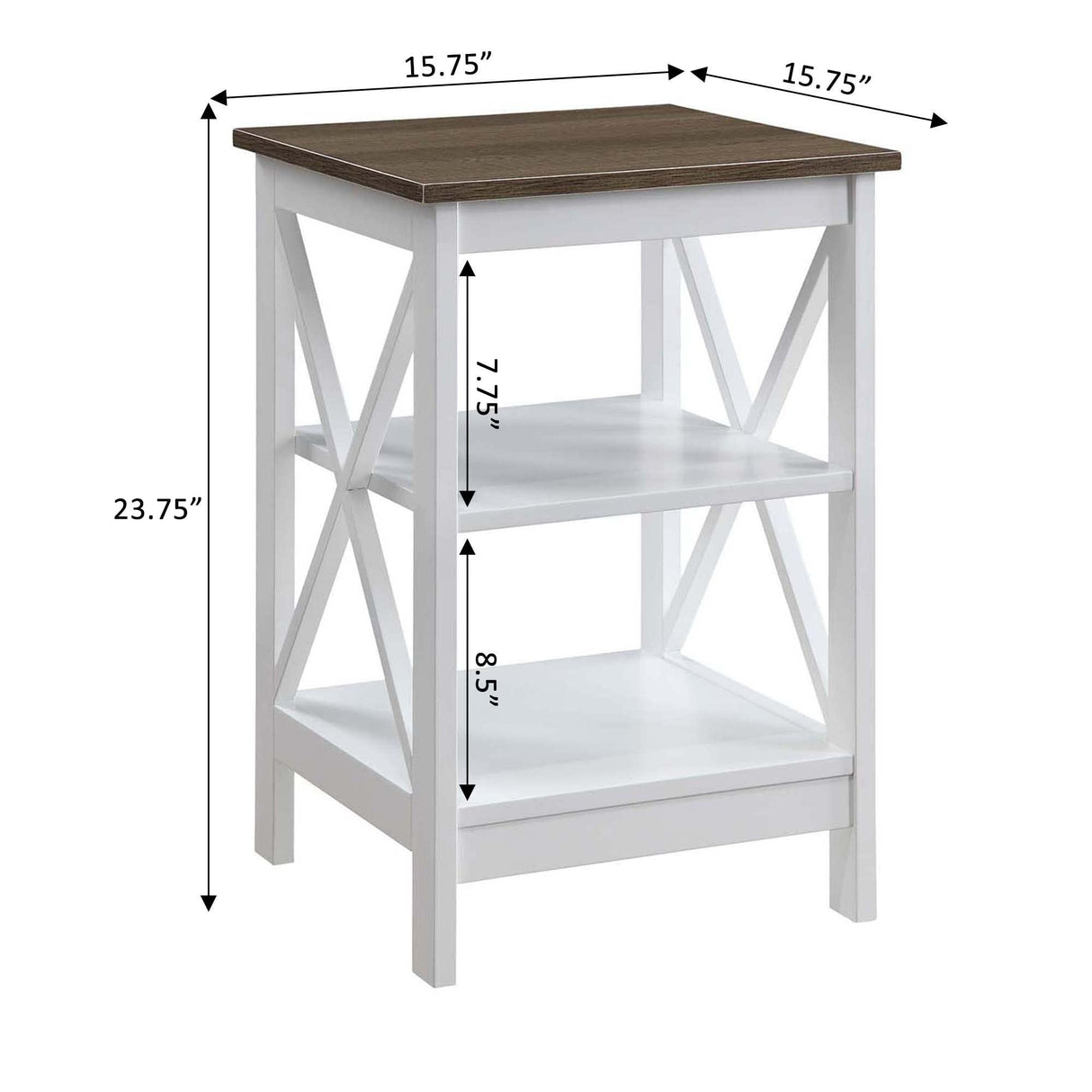 Convenience Concepts Oxford End Table 15.75" - Modern Living Room Table with Storage Shelves, Transitional Nightstand Side Table for Home Decor and Display, Driftwood/White Convenience Concepts