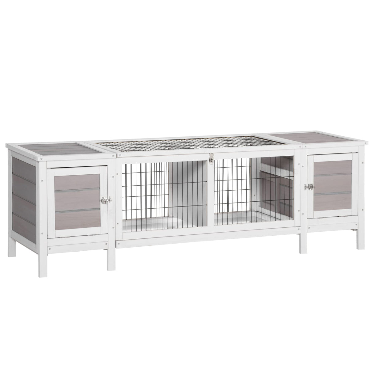 PawHut Rabbit Hutch, Bunny Cage, Guinea Pig House with Pull-Out Tray, and Divided Board for Indoor, White PawHut