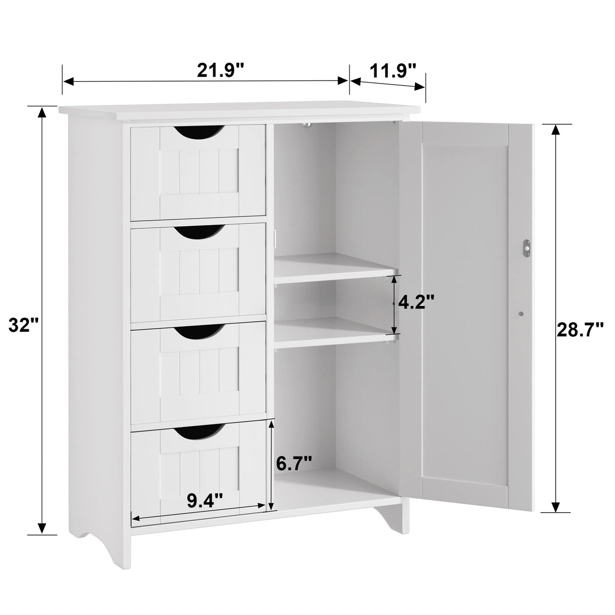 JUMMICO Bathroom Storage Cabinet, Floor Cabinet with 4 Drawers and 1 Adjustable Shelf, Storage Oragnizer for Living Room, Kitchen, Bathroom (White) JUMMICO