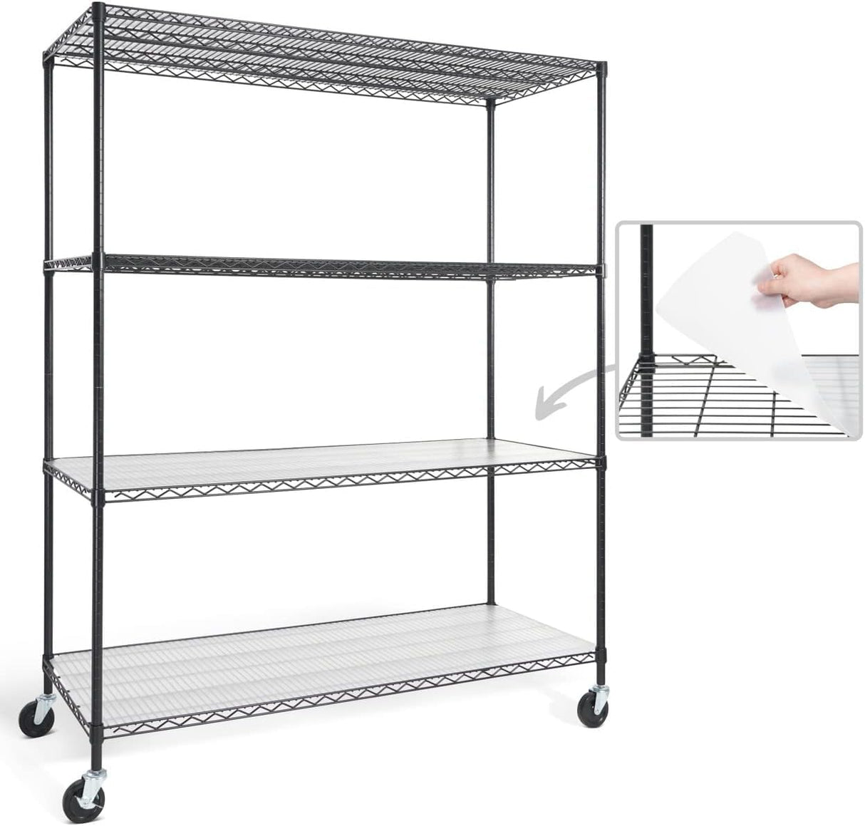 CAPHAUS NSF Commercial Grade Heavy Duty Wire Shelving w/Wheels, Leveling Feet & Liners, Storage Metal Shelf, Garage Shelving Storage, Utility Wire Rack Storage Shelves, w/Liner, 60 x 24 x 76 4-Tier CAPHAUS