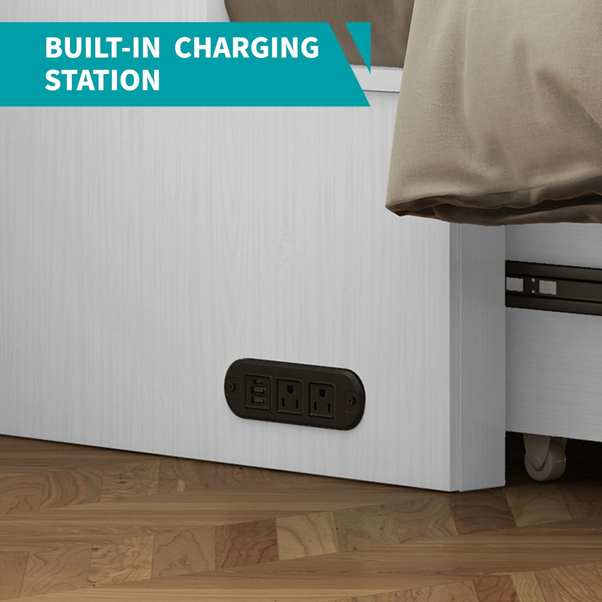 BALUS Queen Murphy Bed, Chest Murphy Beds with USB Chariging Station & Storage Drawer, Wooden Cabinet Beds with Tri Fold Mattress, Queen Hidden Bed for Living Room/Bedroom -White BALUS