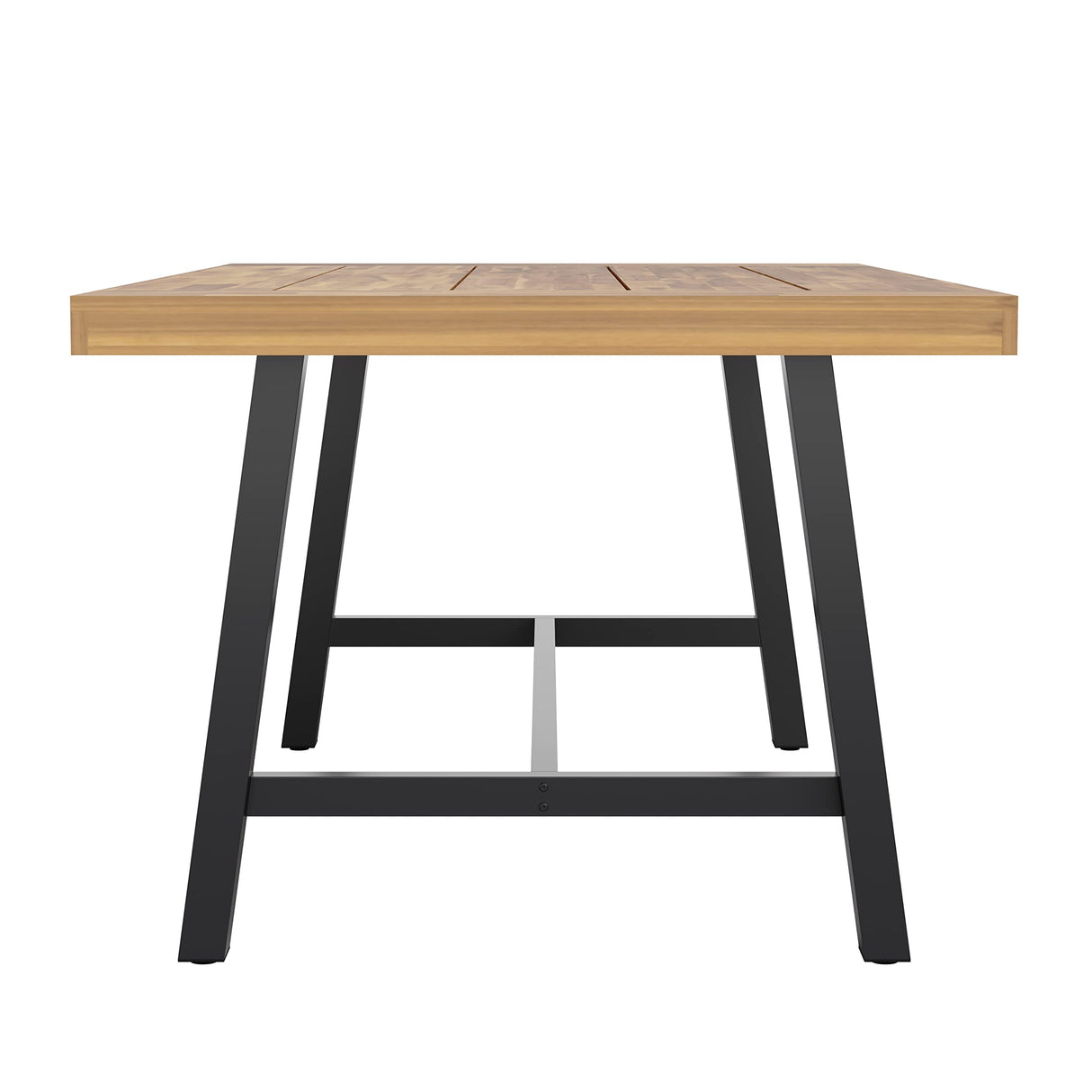 Merrick Lane Zuli Solid Acacia Wood Dining Table in a Natural Finish with Black Metal Legs for Indoor and Outdoor Use Merrick Lane