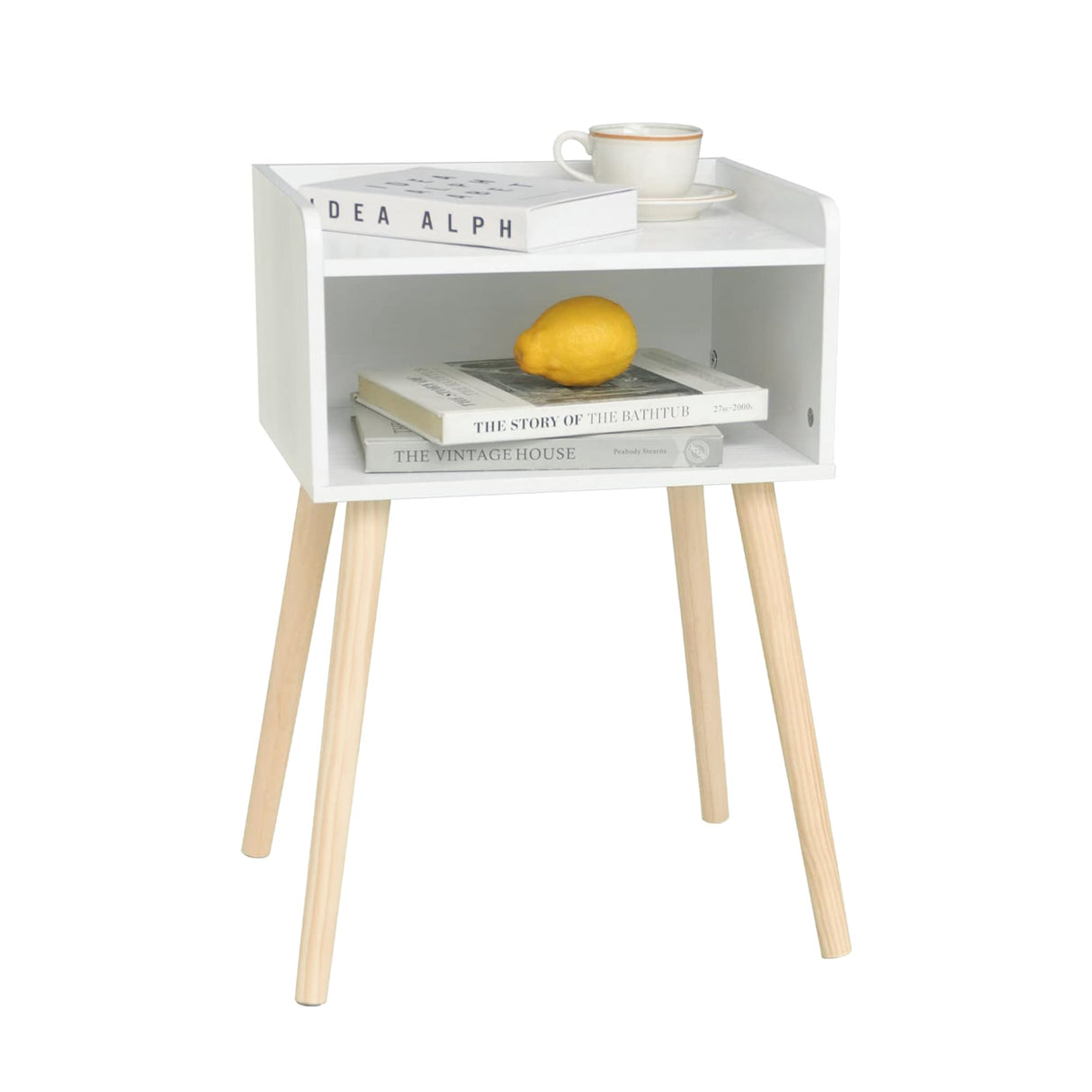 MaxSmeo White Nightstand, Small Bed Side Table for Small Spaces,Mid Century Modern Nightstand End Table with Storage and Solid Wood Legs for Bedroom Living Room(White) MaxSmeo