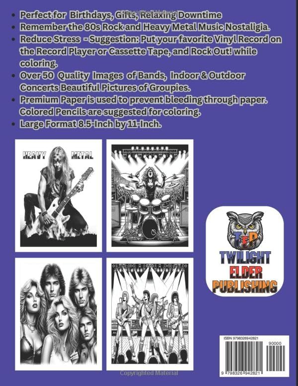 Heavy Metal and 80's Rock Coloring Book: Remember the Nostalgia of the 80's and Heavy Metal Rock (Season and Holiday Coloring and Activity Book Collection) WoodArtSupply