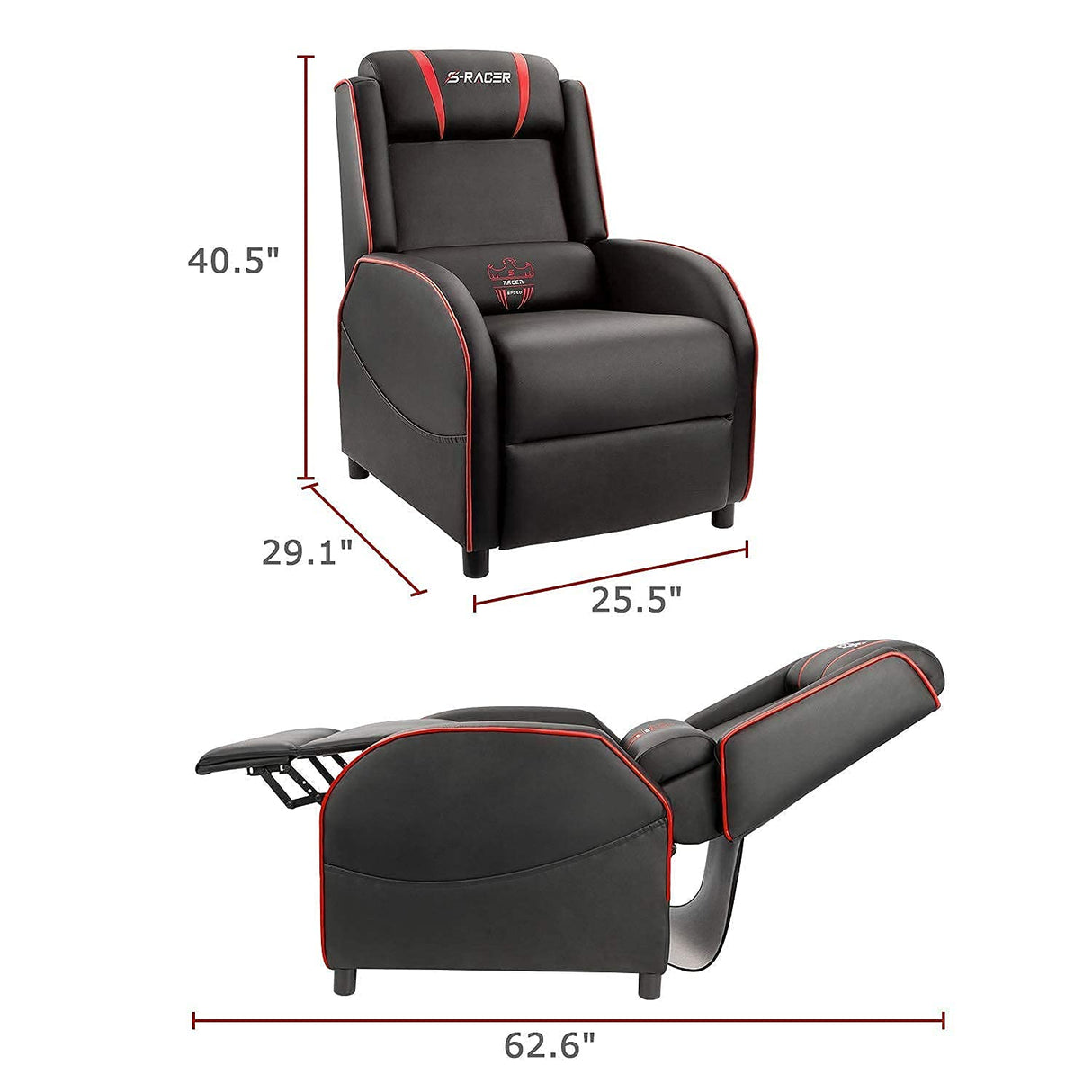 Homall Gaming Massage Recliner Chair Racing Style Single Living Room Sofa Recliner PU Leather Recliner Seat Comfortable Ergonomic Home Theater Seating (Red) Homall