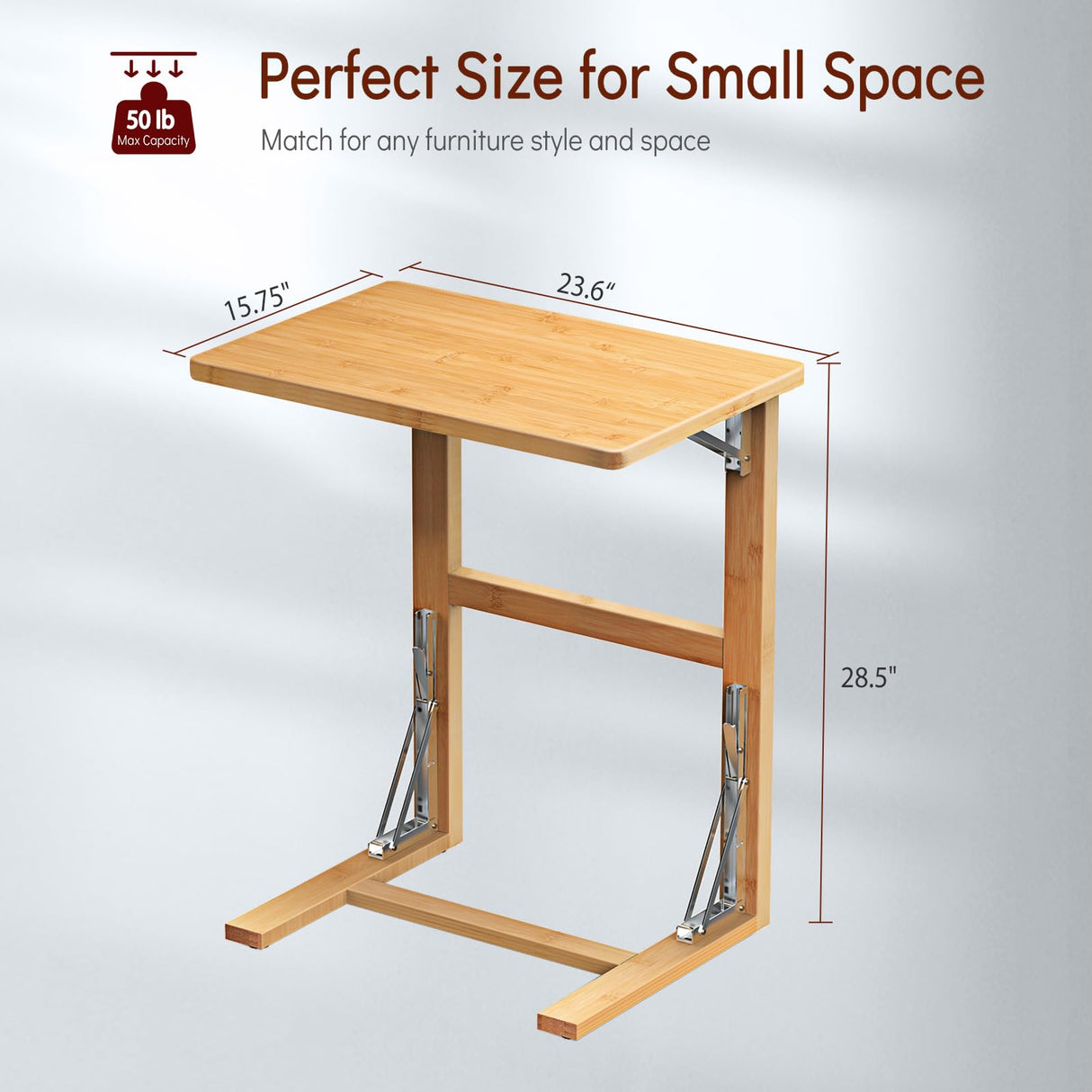 Tatub 24'' Wide Folding C Shaped End Table, Small Sofa Side Laptop Desk, Couch TV Tray Table for Living Room, Bedroom, Nature Bamboo Tatub