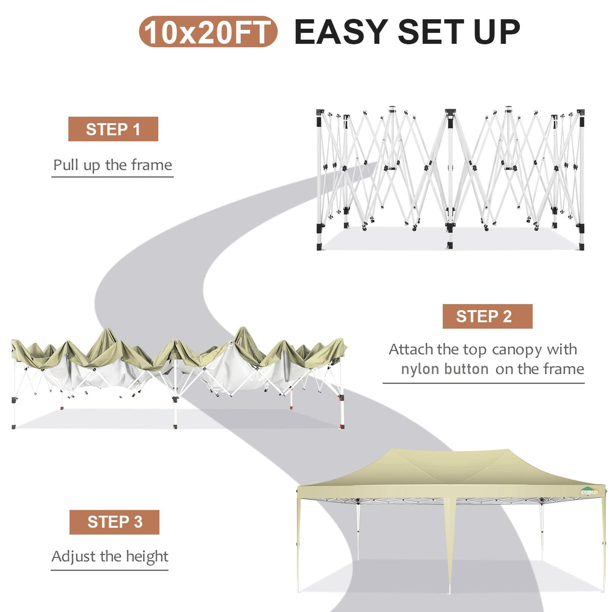 COBIZI 10x20 Pop Up Canopy Tent with 6 Sidewalls, Wedding Party Tent Outdoor Gazebos UV50+ Waterproof Canopy Tent Event Shelter for Parties, 3 Adjustable Heights, with Carry Bag(Khaki) COBIZI