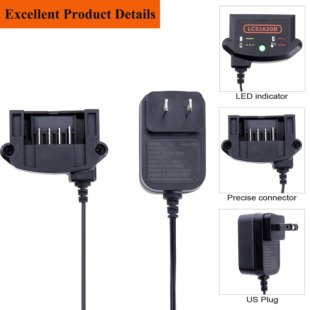 20V MAX Lithium Battery Charger Replacement for Black Decker LCS1620B,Compatible with Black and Decker 20Volts Li-ion Battery LBXR20 LBXR20-OPE LB2X4020 LBX4020 LB20 LBX20 LBXR2020-OPE Gonocop