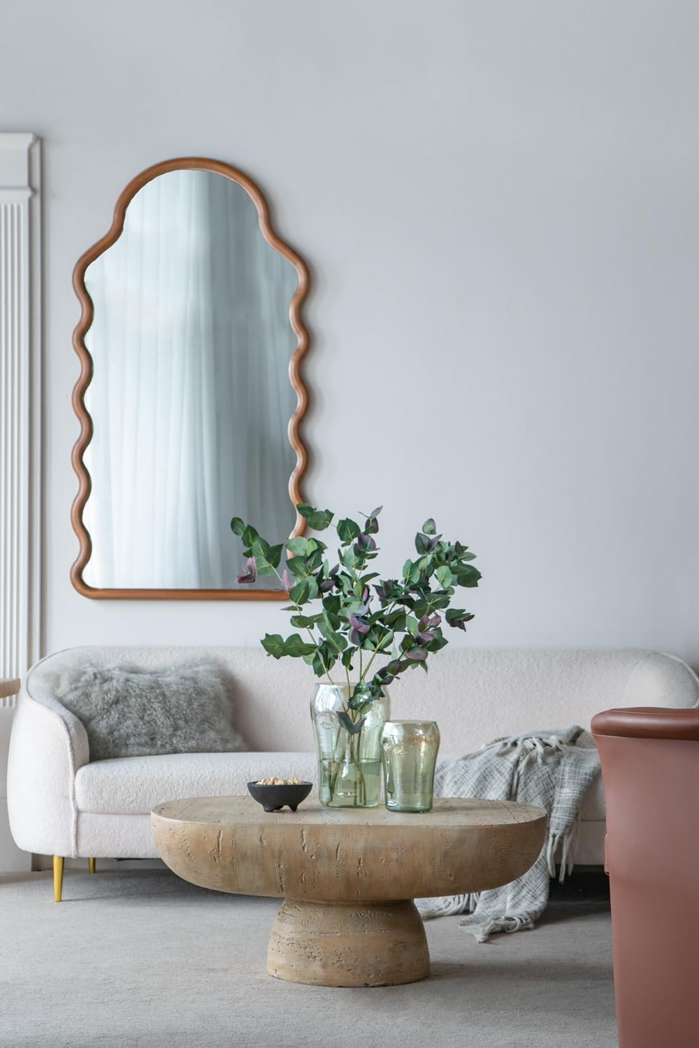 WILLIAMSPACE 36" Oval Coffee Table, Modern Faux Stone Circle Center Table Accent End Side Table for Living Room, Magnesium Oxide, Cream WILLIAMSPACE