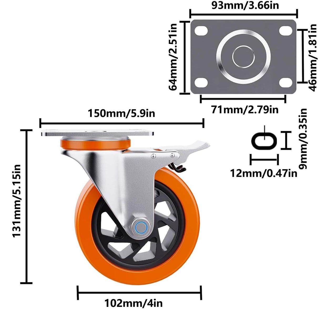 4 Inch Caster Wheels Set of 4 Heavy Duty Casters, No Noise Polyurethane Wheels for Tool Box, Furniture, Workbench, Cart (2PCS Locking Swivel Casters 2PCS Fixed Caster Wheels) Lvgwhisper