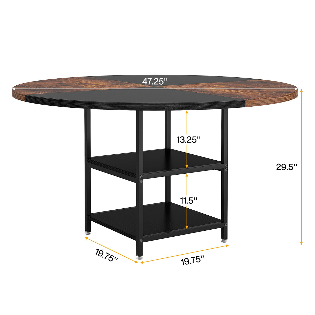 Tribesigns 47-Inch Round Conference Table for 4-6 People, Wood Meeting Room Table with Storage Shelf and Metal Legs, Modern Office Training Desk for Conference Room Seminar Room (Black Brown) Tribesigns