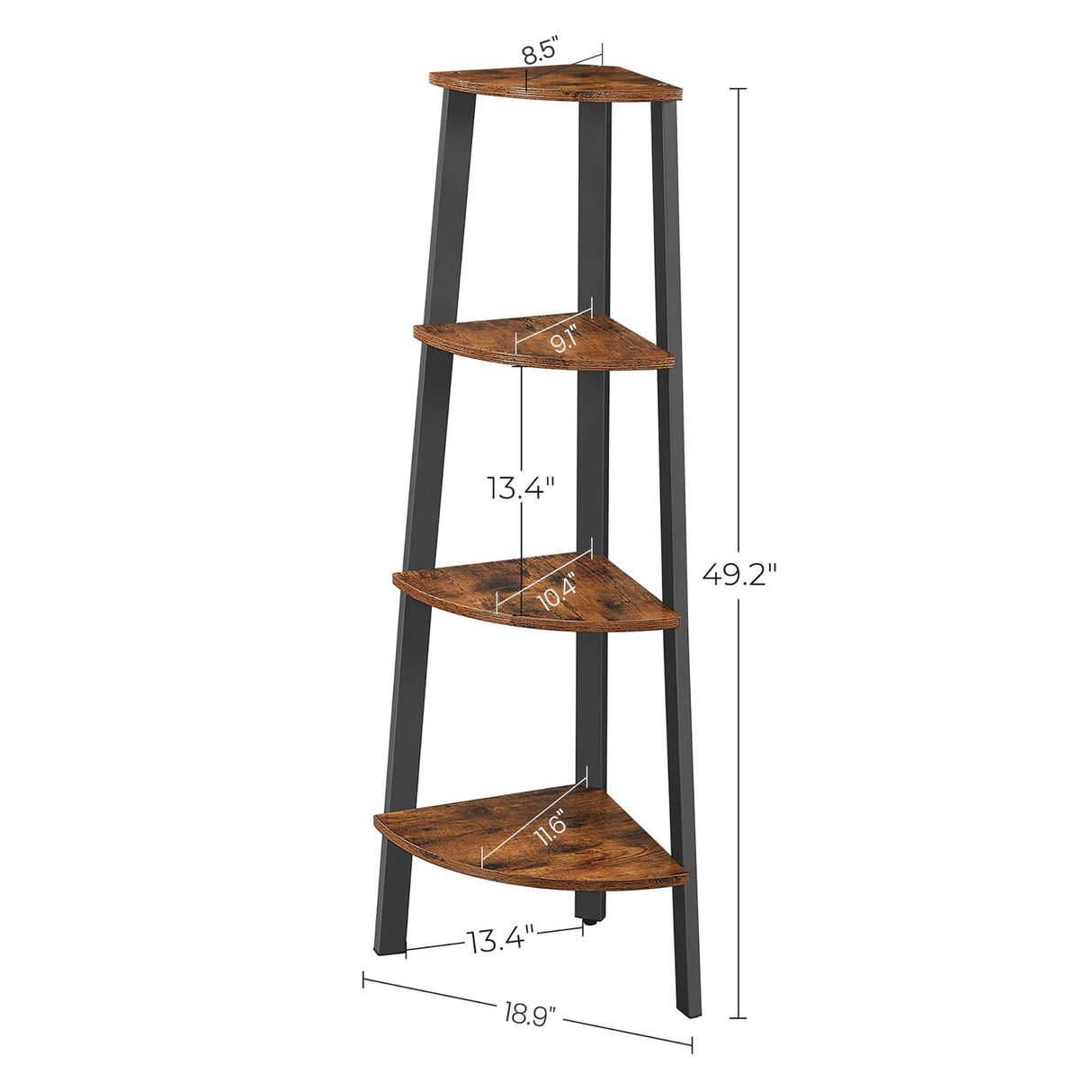 VASAGLE Corner Shelf Stand, 4-Tier Corner Bookshelf, Industrial Corner Ladder Shelf, Plant Stand Display Shelf for Living Room, Office, Kitchen, Rustic Brown and Black ULLS34X VASAGLE