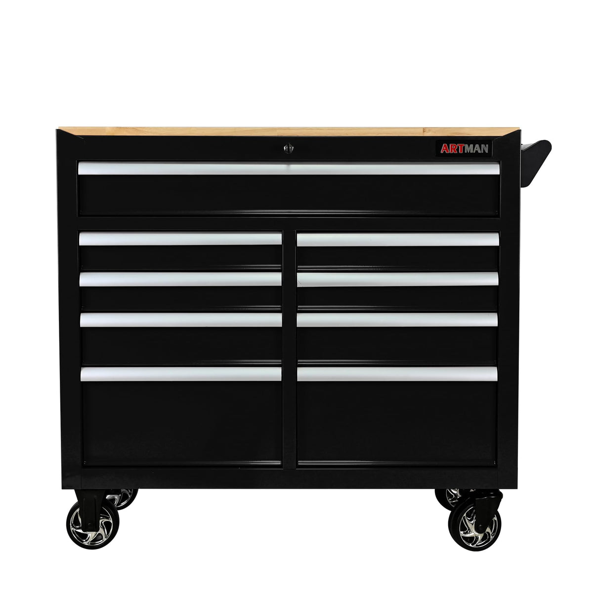 WTRAVEL Heavy Duty Rolling Tool Chest with 9-Drawer Wood Top Tool Cart Mechanic Tool Box with Wheels Tool Storage Cabinet Workbench High Capacity for Garage, Warehouse, Workshop, Repair Shop (Black) WTRAVEL