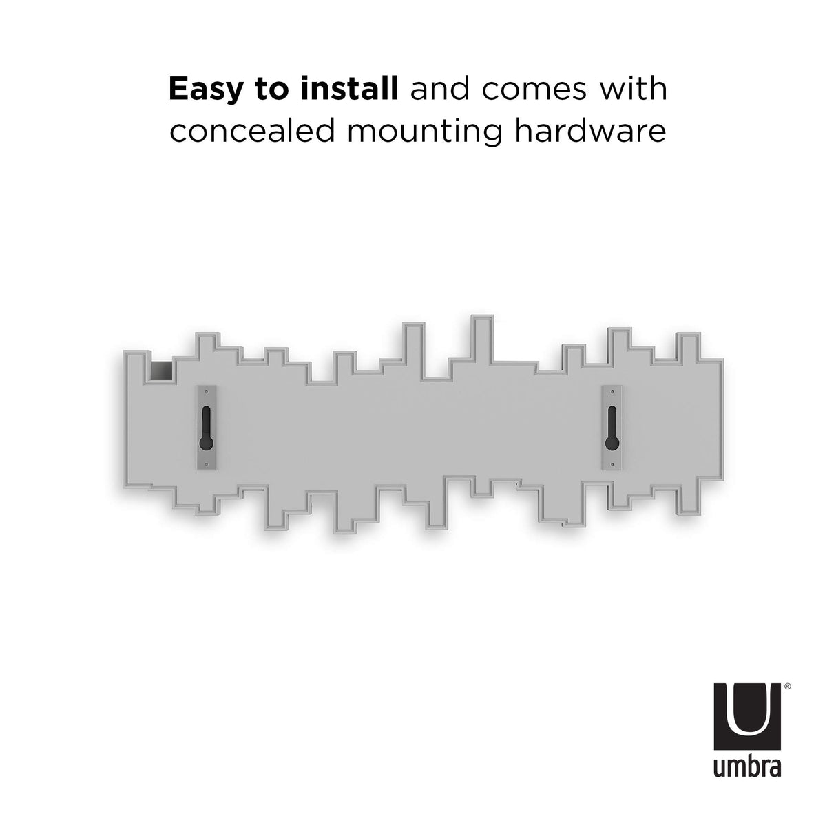 Umbra Sticks Wall-Mounted Coat Rack Rail Hook with 5 Retractable Pegs – Modern, Space-Saving Storage Organizer, Grey Umbra