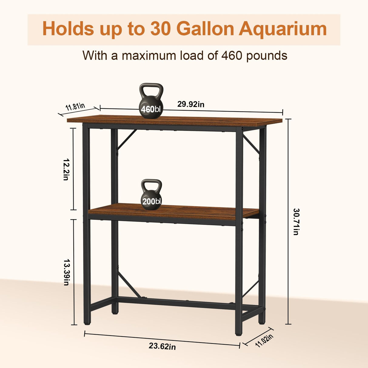 Snughome 10-30 Gallon Fish Tank Stand, Aquarium Stand 2-Tier Storage Shelves, Heavy Duty Terrarium Stand for Home Office Fish Tank Shelf, 30" L x 11.8" W x 30.7" H, Rustic Brown Snughome