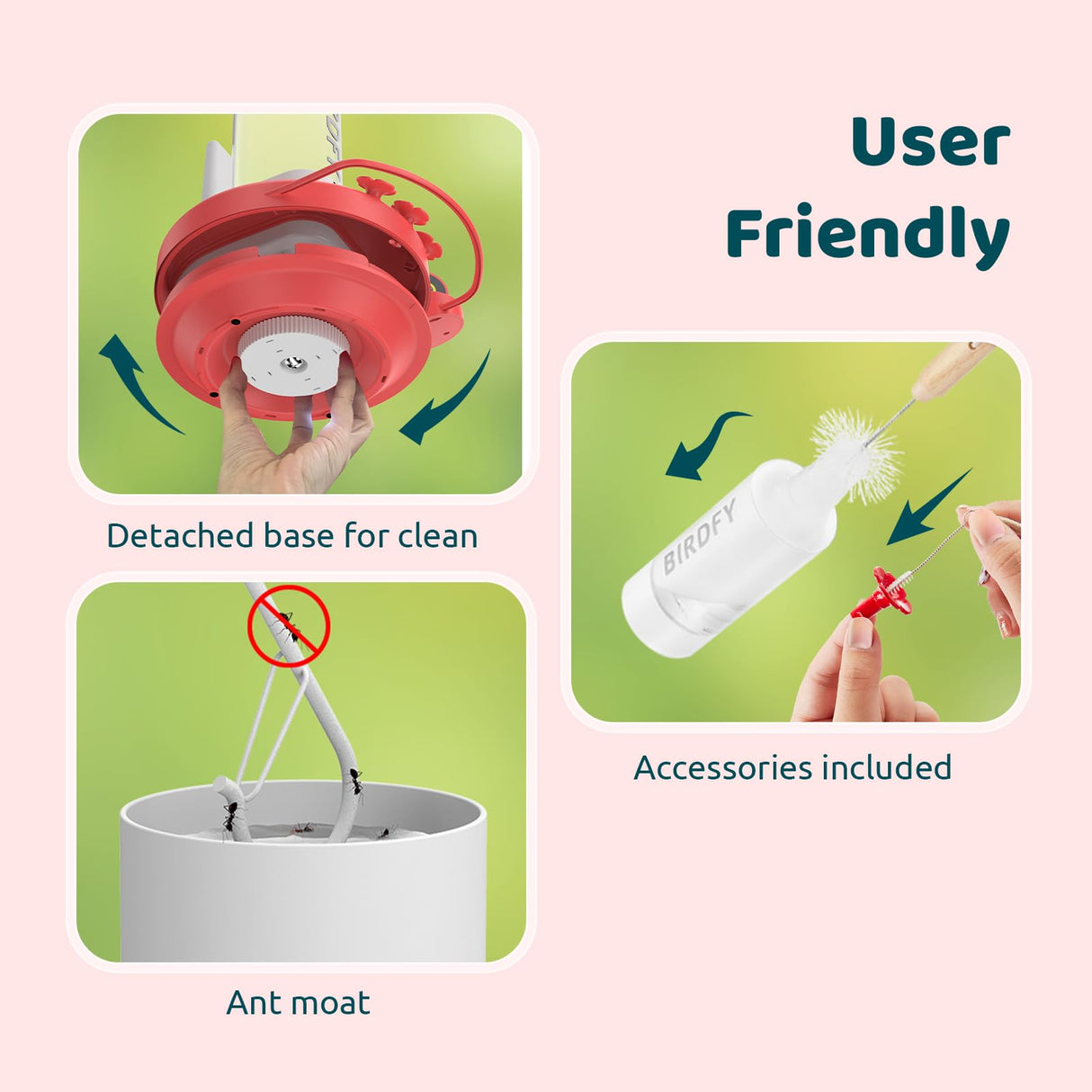 NETVUE Birdfy Hummingbird Feeder with Camera - 2K Dual Smart Cameras Solar Powered, Close-Up Bird Watching, Lifetime-Free AI Identify Hummingbird, Ant Moat & Instant Notifications (20 Ounces) NETVUE