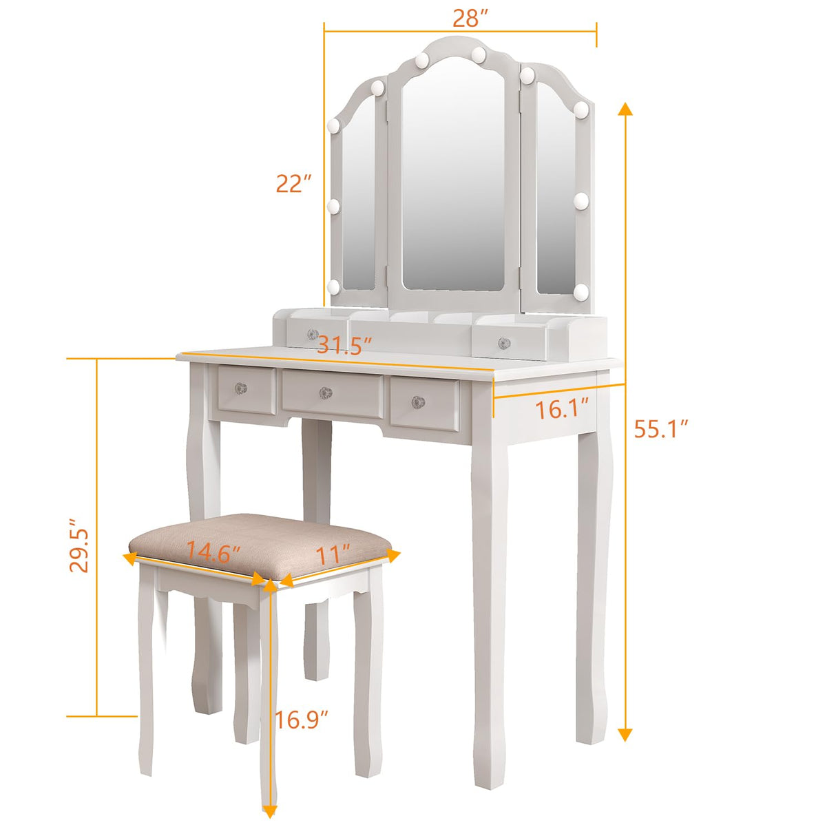 YIXHQ Makeup Vanity with Lights Vanity Desk with Mirror and Lights Makeup Vanity with Drawers Vanity Table with Lights Vanity with Lighted Mirror and YIXHQ