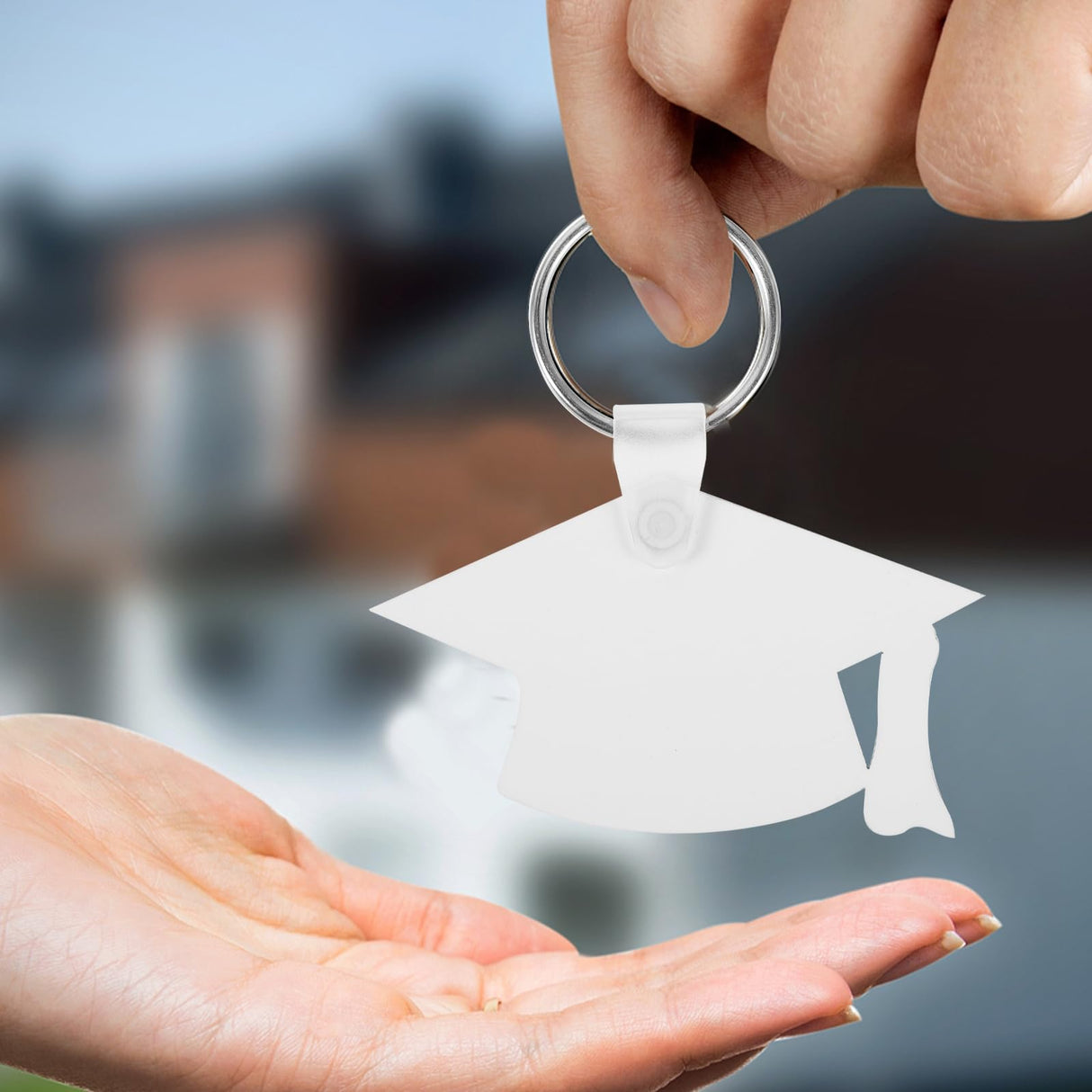 LOGOFUN 6 Pcs Sublimation Keychain Graduation Cap Blanks Heat Transfer Keyring Graduation Gifts for DIY Craft Party Favor (White) LOGOFUN