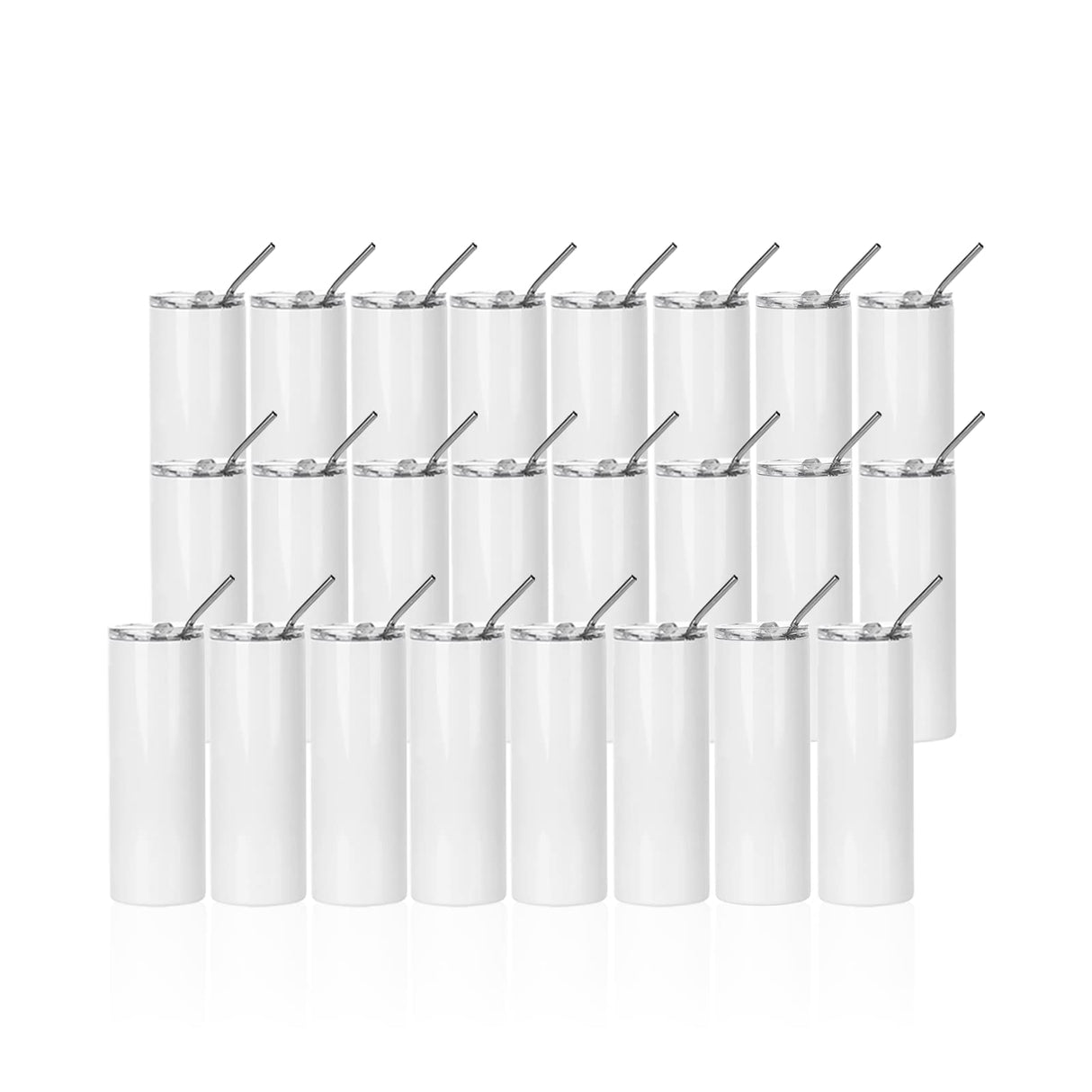 PYD Life 24 Pack Sublimation Tumbler Blanks Skinny 20 OZ White Straight Bulk Stainless Steel Tumbler with Metal Straw and Lid for Tumbler Heat Press Machine Sublimation Print PYD Life