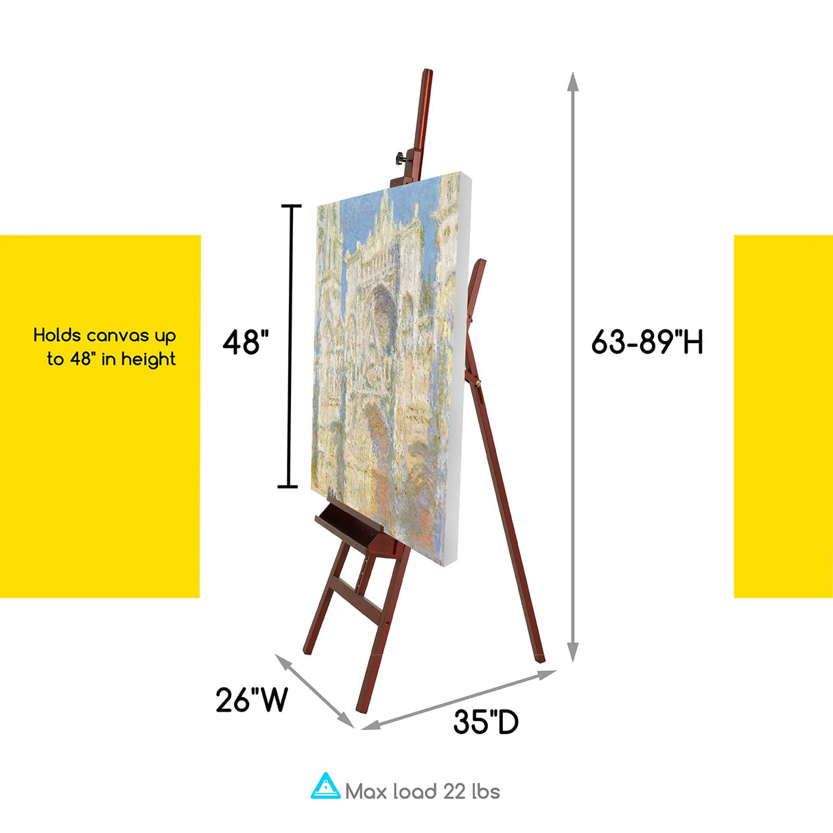MEEDEN Walnut Large Painters Easel Adjustable Solid Beech Wood Artist Easel, Studio Easel for Adults with Brush Holder, Holds Canvas up to 48" MEEDEN
