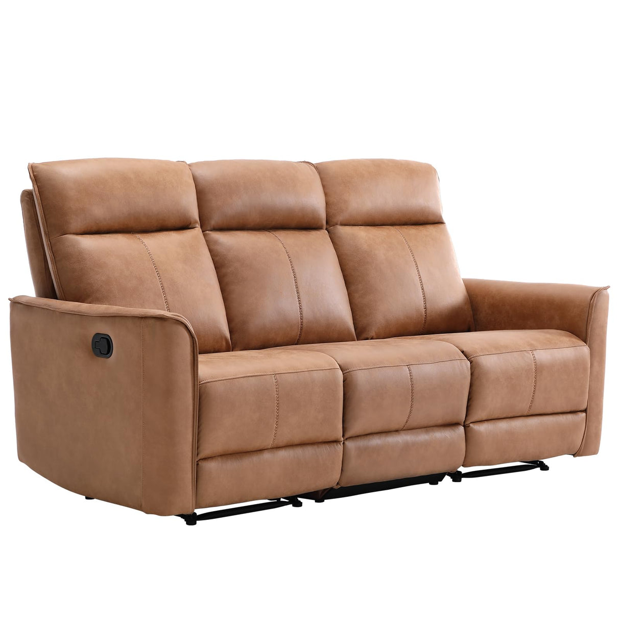 Manual Loveseat Recliner Sofa, Wall-Hugger 3 Seat Reclining Love Seat Couches, Leathaire Reclining Sofa Set, 3-Seater Recliner Chair for Living Room, Office, Apartment, Brown CANMOV