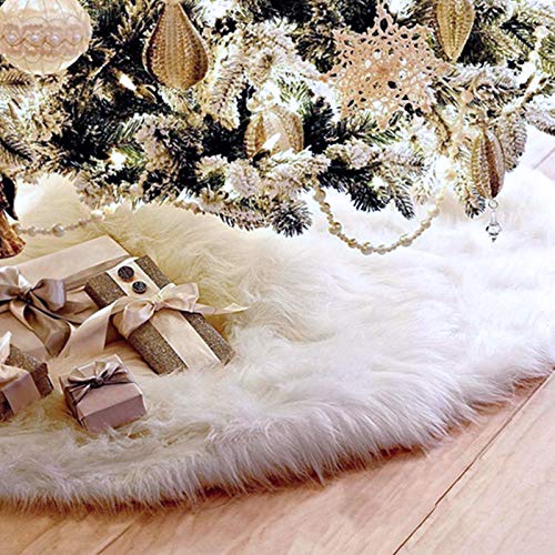 CHICHIC 48 inch Christmas Tree Skirt Faux Fur Xmas Tree Skirt Christmas Decorations Holiday Tree Ornaments Tree Decoration for Christmas Home Decorations, Xmas Party Holiday Decorations, Snow White CHICHIC