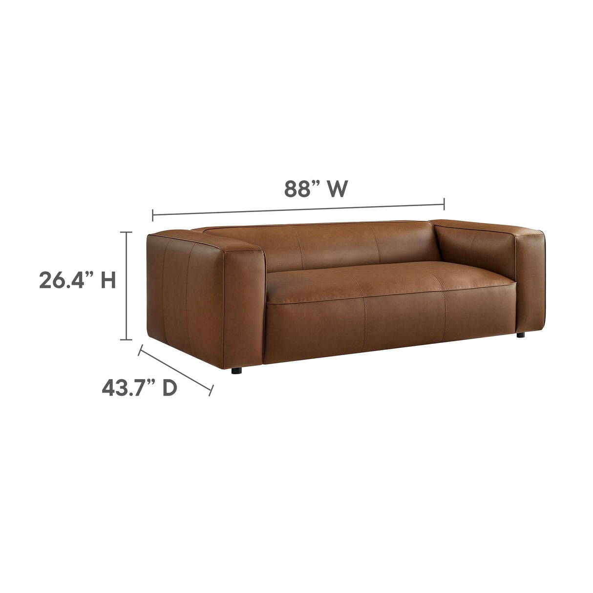 Modway Auren Vegan Leather Sofa in Coffee - Faux Leather Couch - Comfy Modern PU Leather Sofa - Oversized Mid Century Modern Couch for Living Room, Apartment, Loft Modway